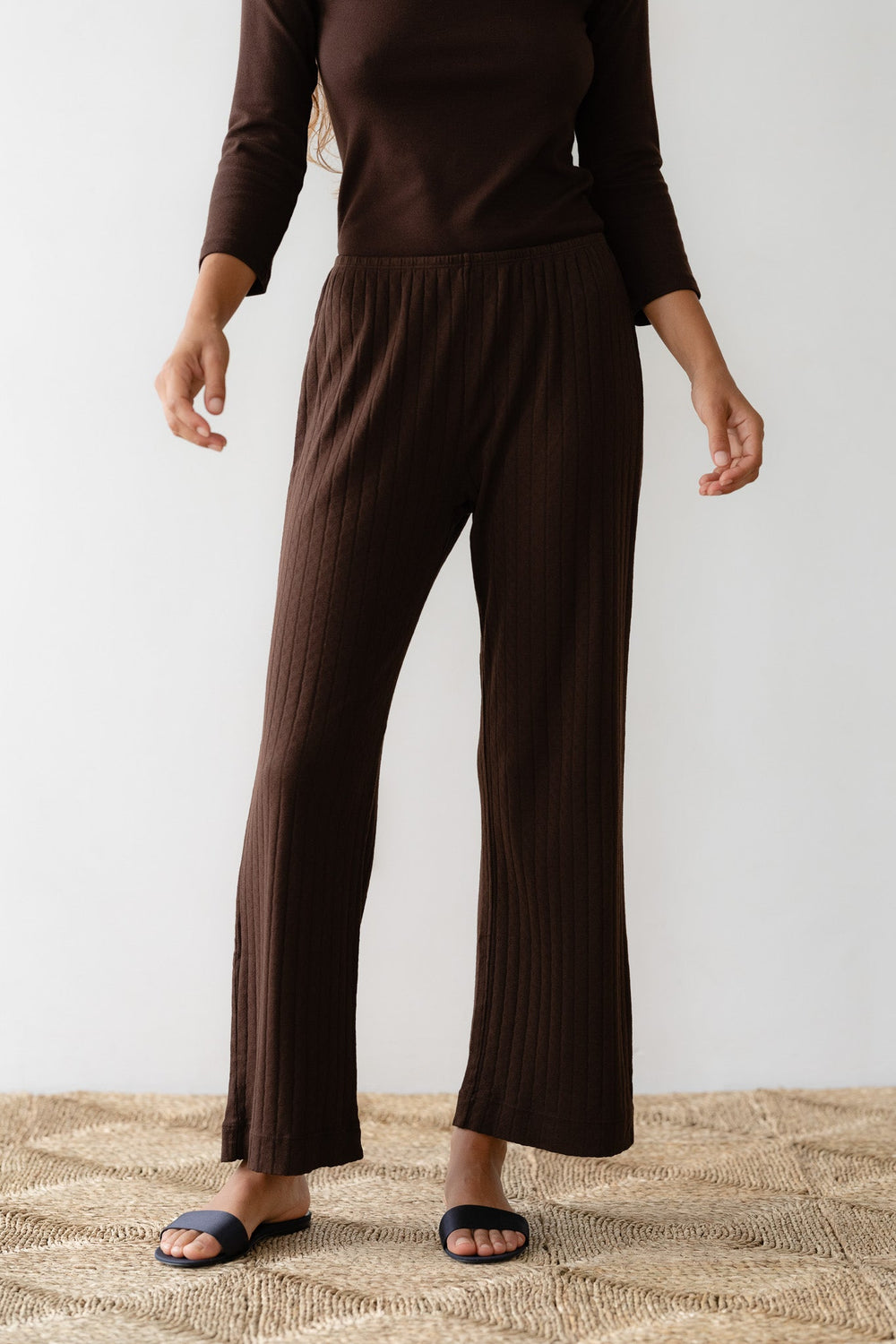 DONNI The Pointelle Simple Crop Pant - Espresso