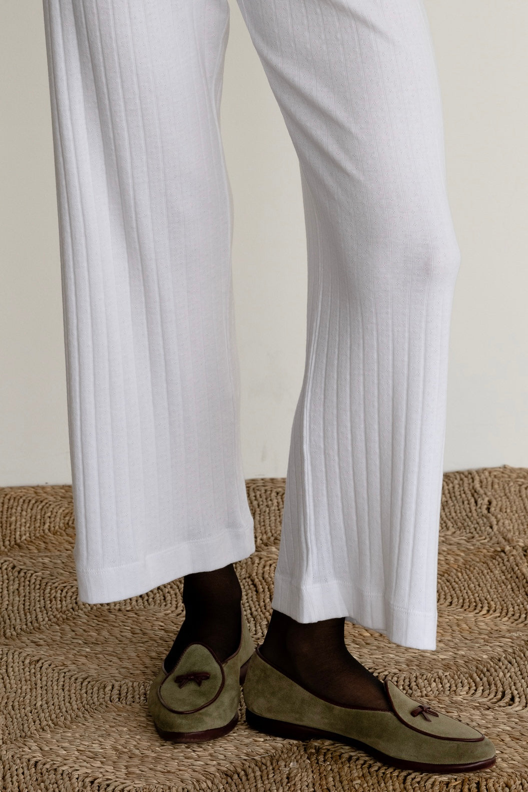 DONNI Powder Pointelle Simple Crop Pant - Powder