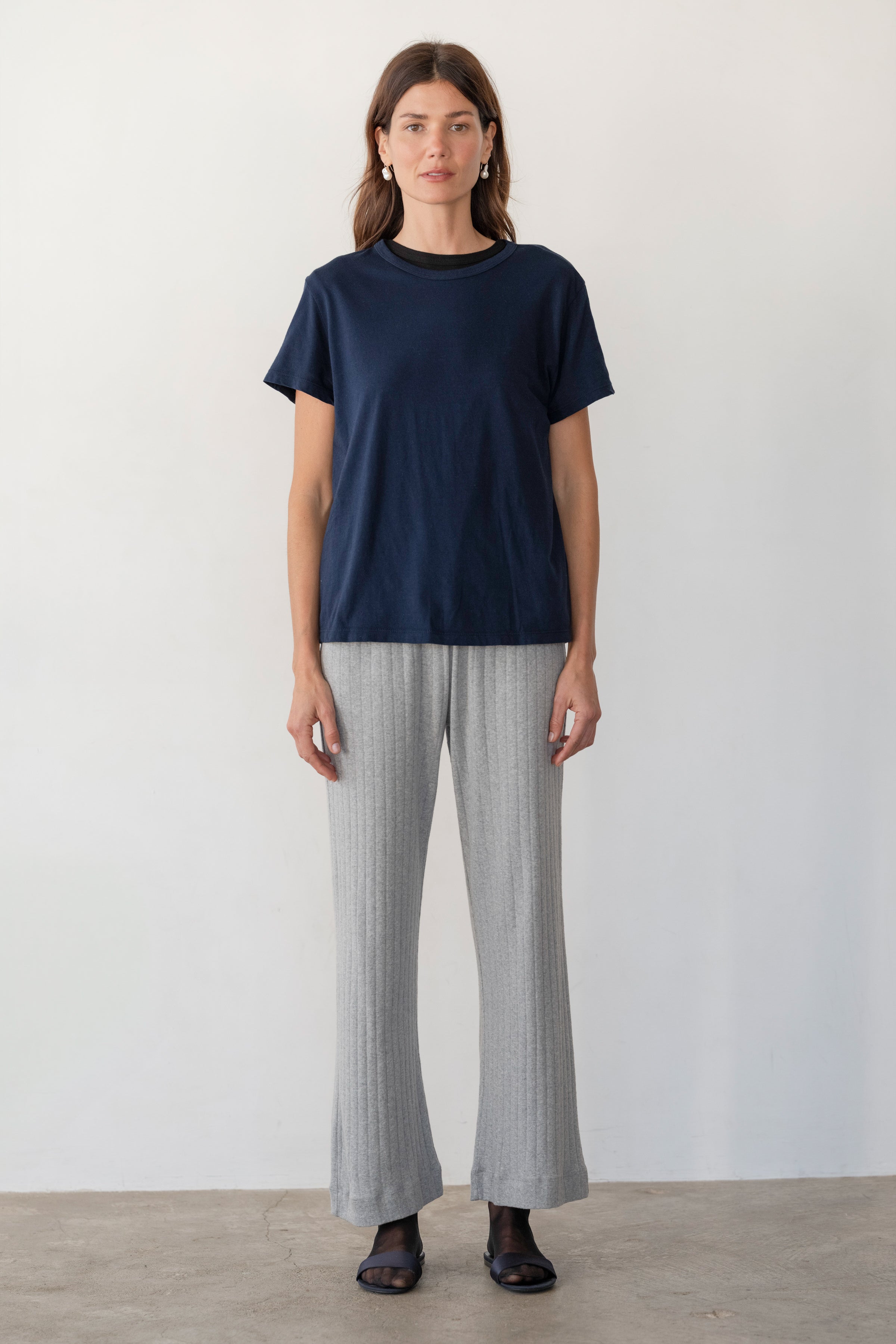 DONNI The Pointelle Simple Crop Pant - Heather-Grey