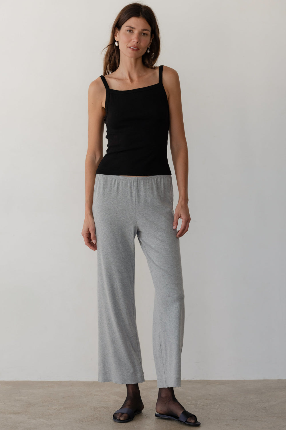DONNI Heather Grey Baby Rib Scallop Pant - Heather-Grey