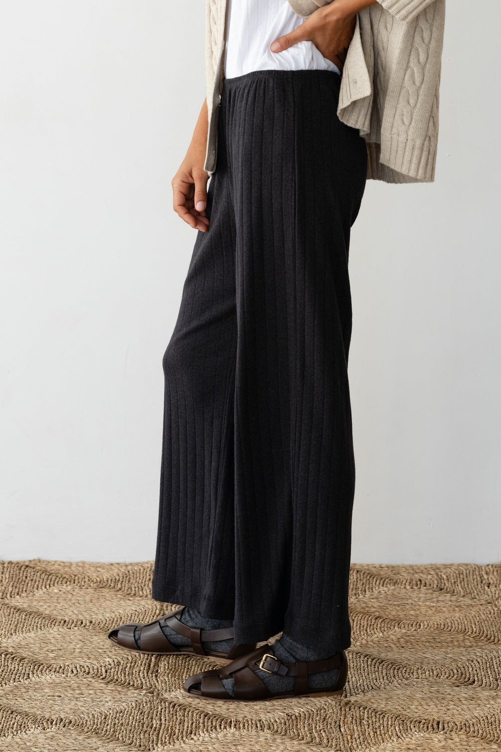 DONNI The Pointelle Simple Crop Pant - Charcoal Grey