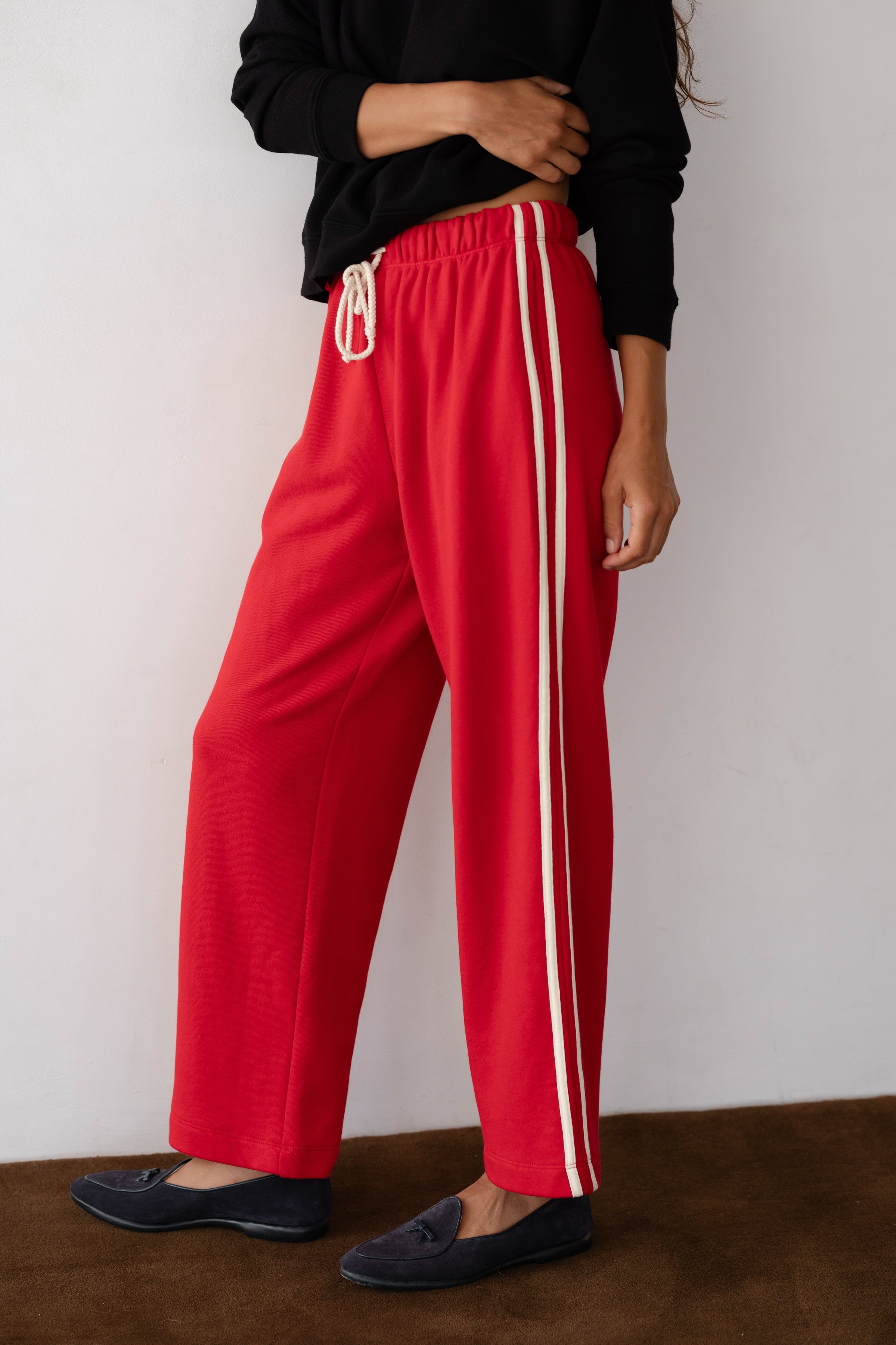 DONNI The Eco-Terry Stripe Crop Pant - Bell-Pepper