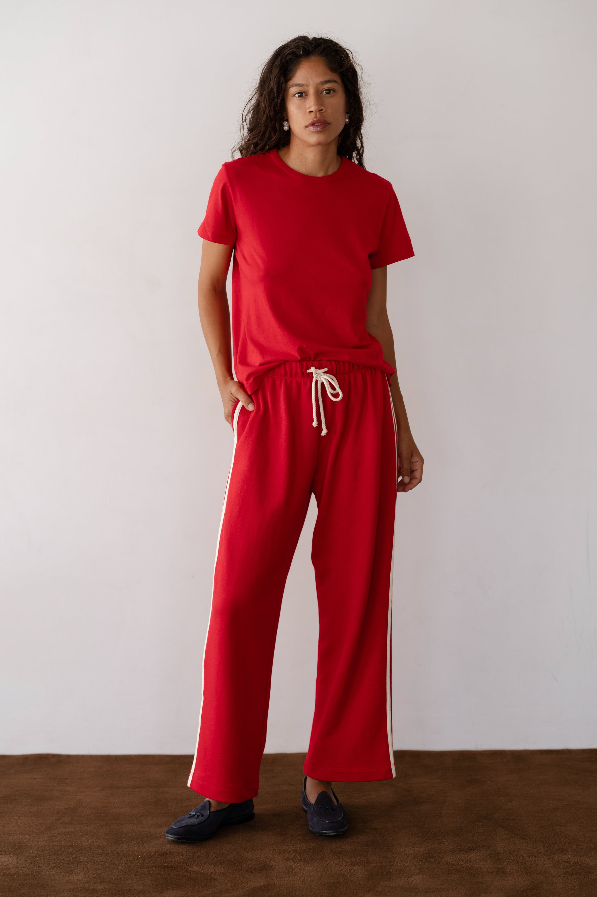 DONNI The Eco-Terry Stripe Crop Pant - Bell-Pepper