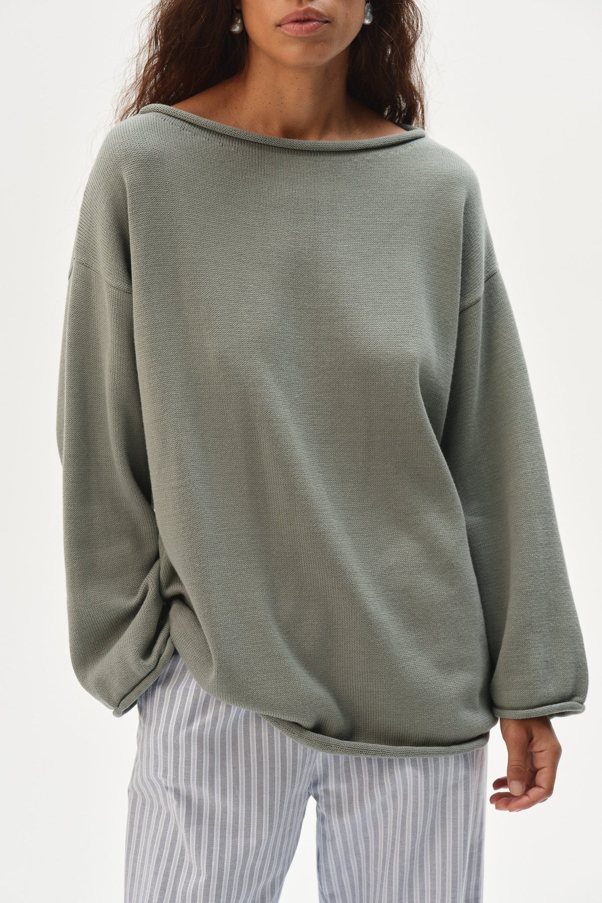 DONNI The Cotton Knit Boat Neck Sweater - sage