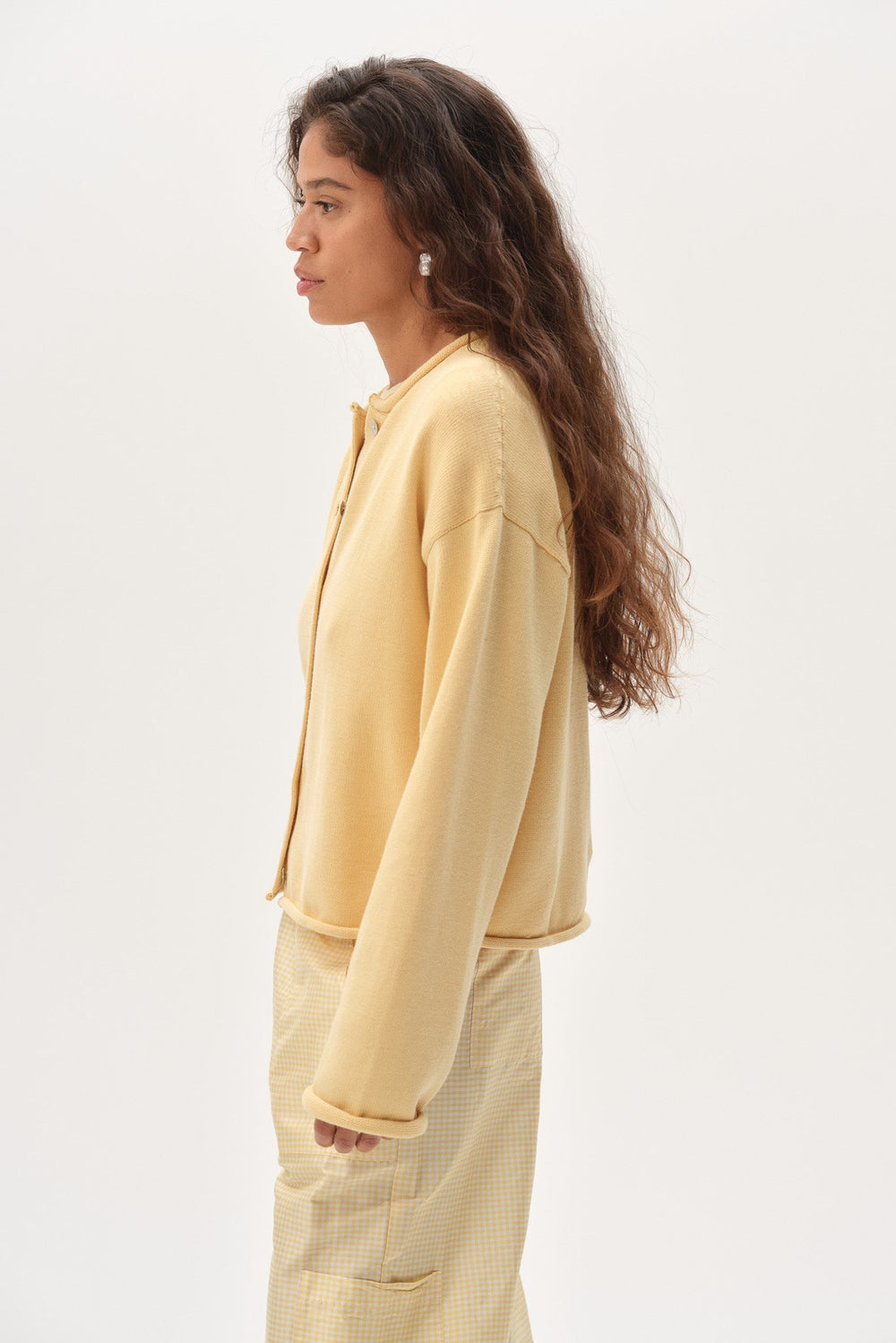 DONNI The Cotton Knit Roll Cardigan - Butter
