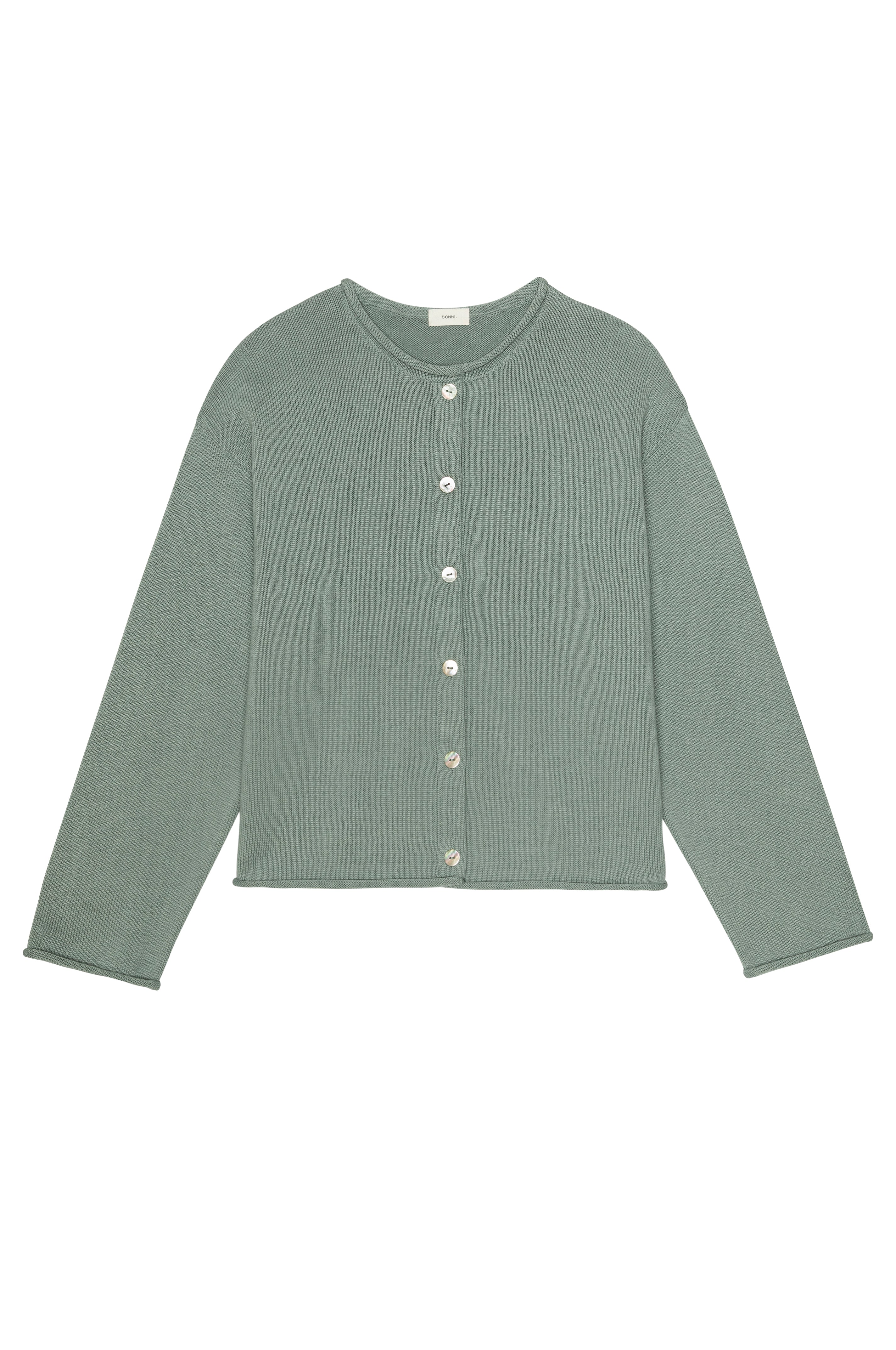 DONNI The Cotton Knit Roll Cardigan - sage