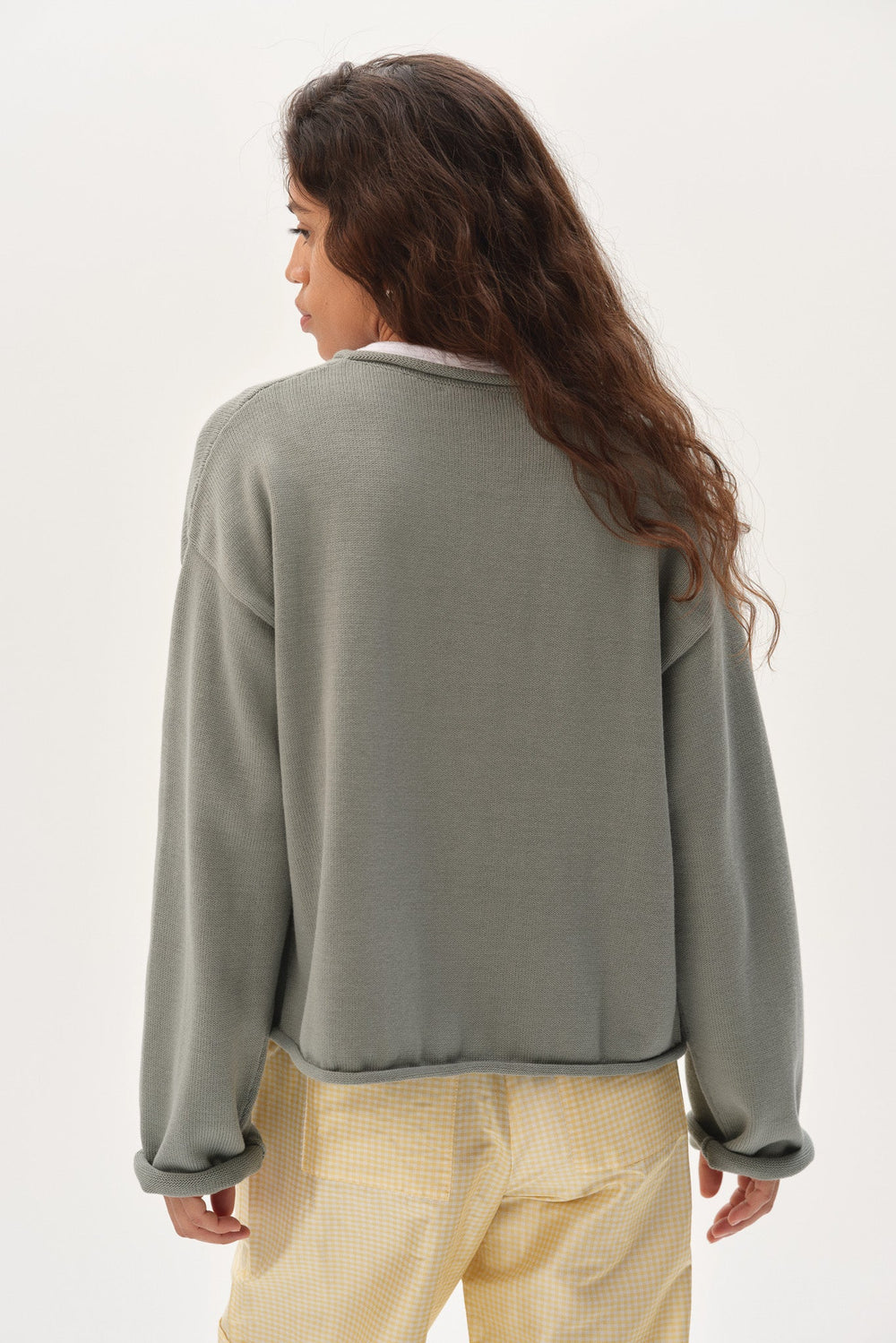 DONNI The Cotton Knit Roll Cardigan - sage