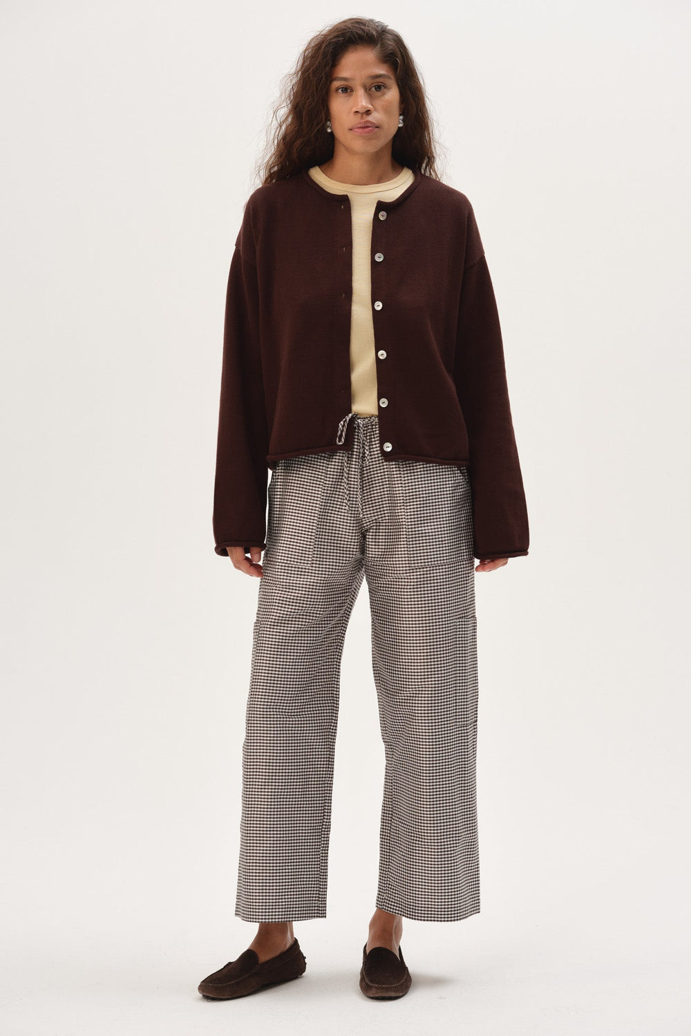 DONNI The Cotton Knit Roll Cardigan - Espresso