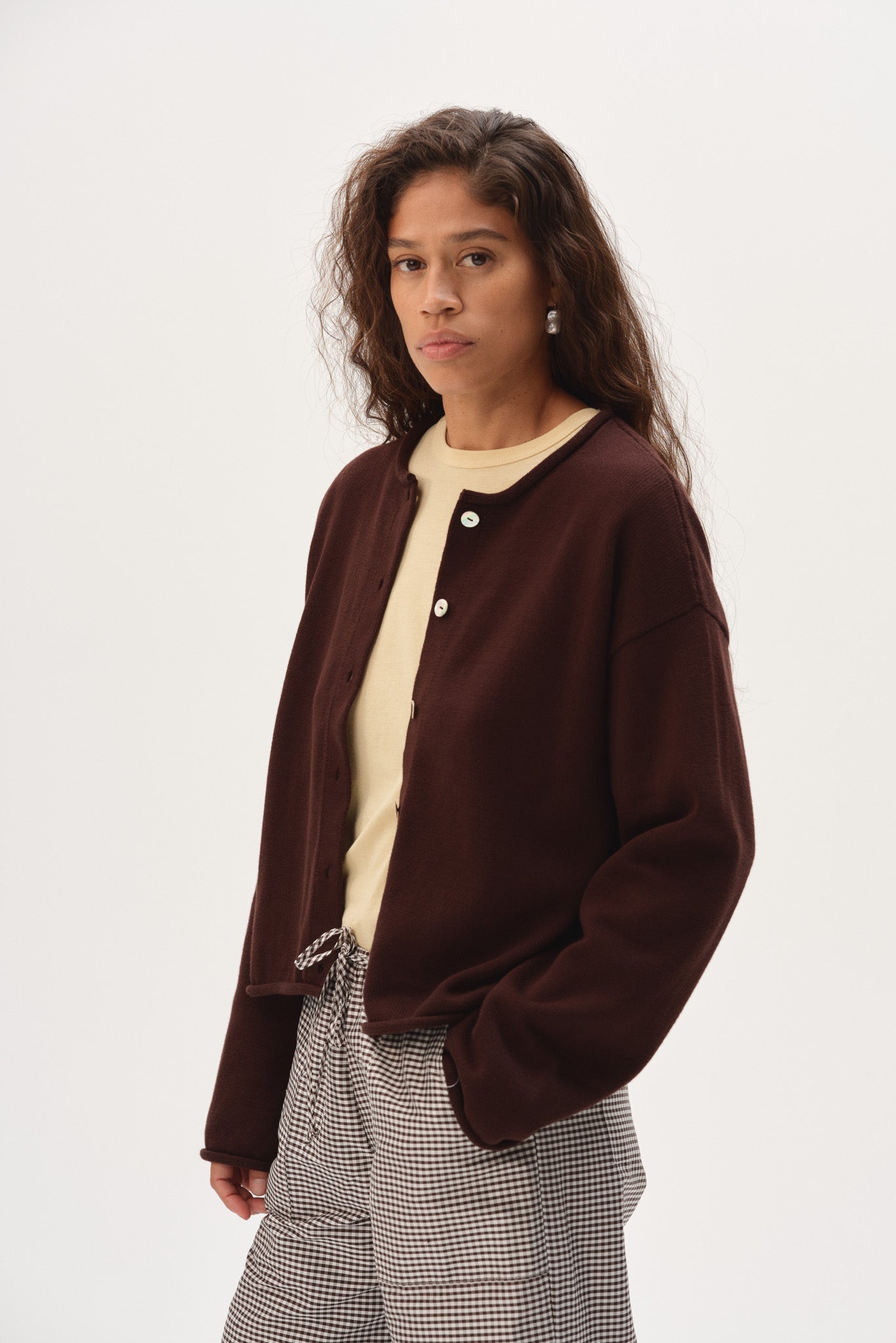 DONNI The Cotton Knit Roll Cardigan - Espresso