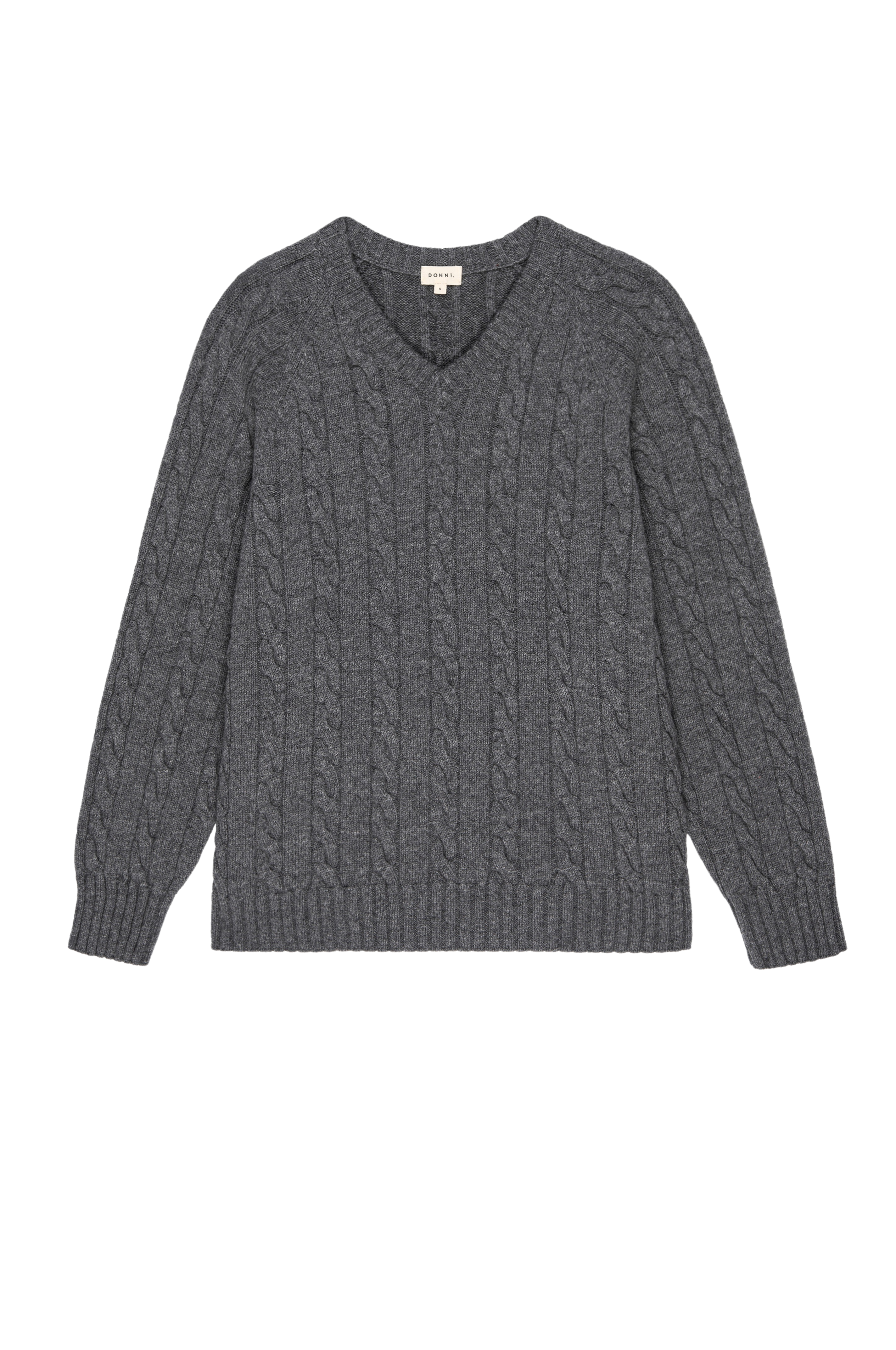 DONNI The Cable V-Neck Sweater - Charcoal-Grey