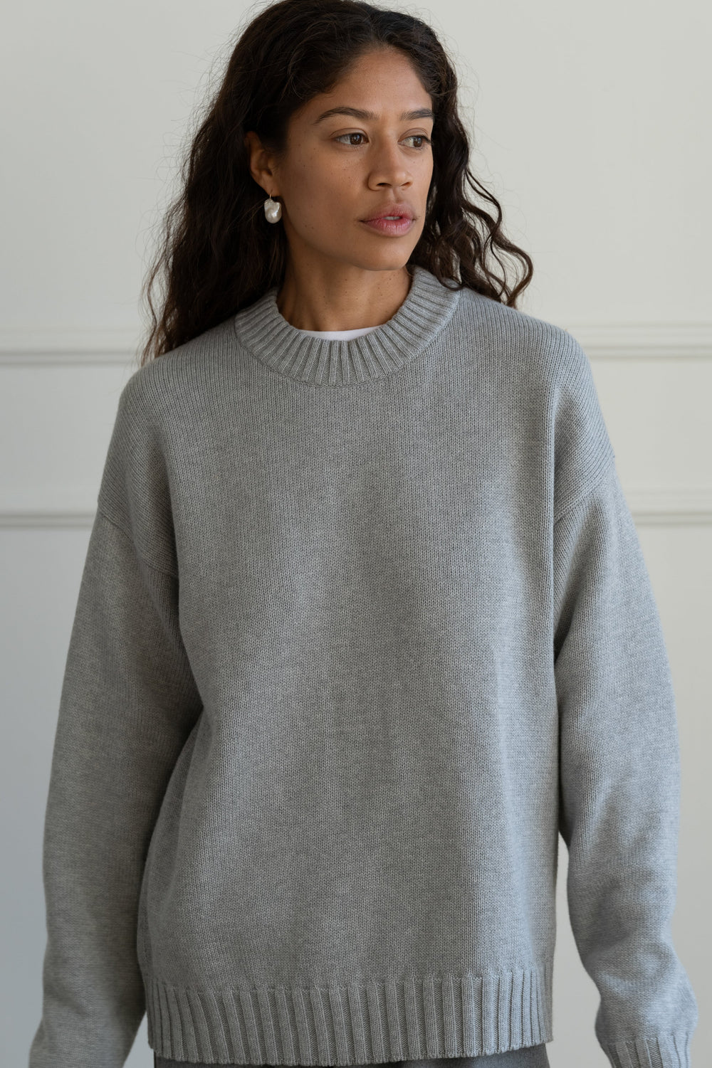 DONNI The Cotton Cashmere Crewneck Sweater - Heather-Grey