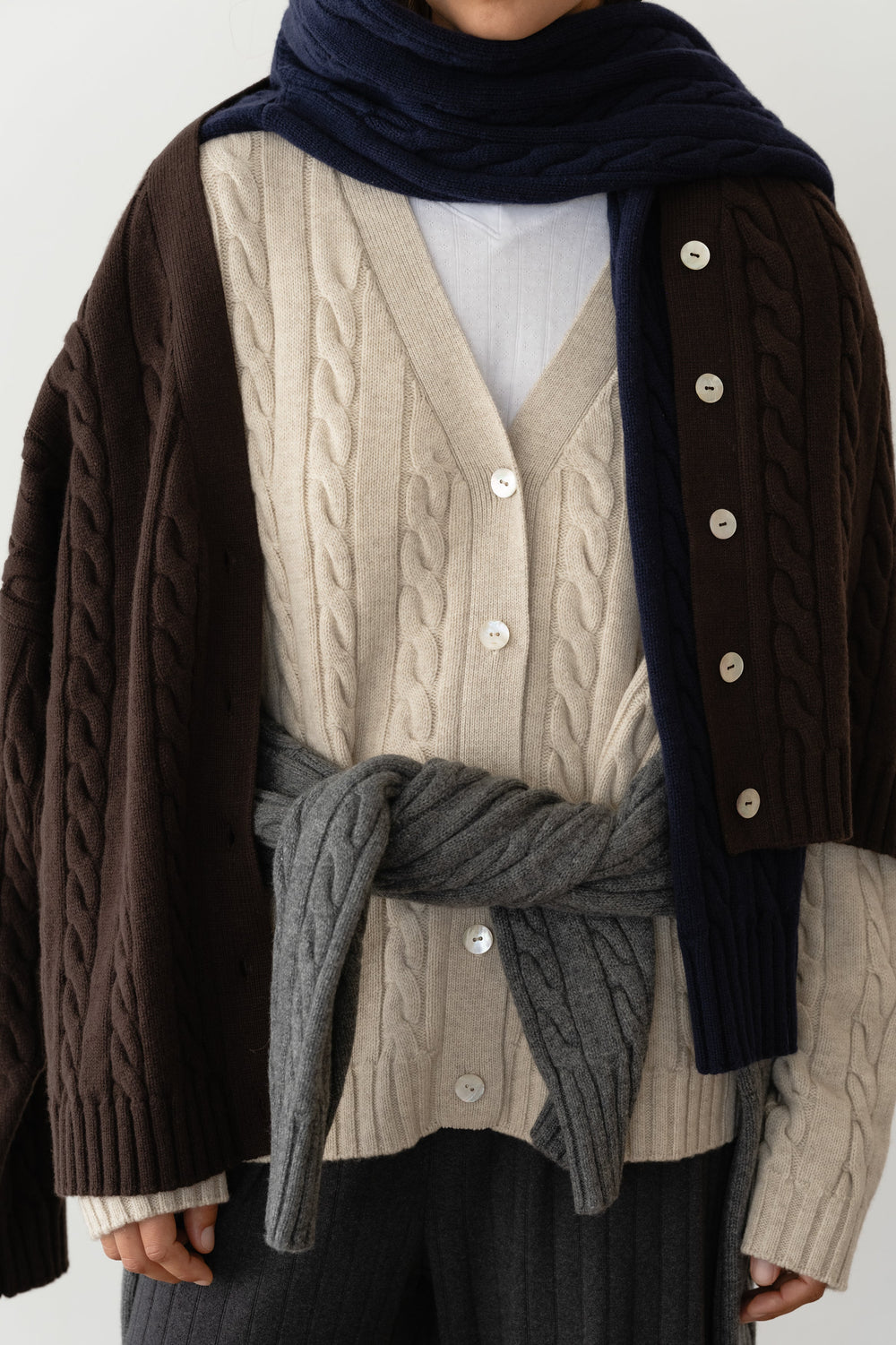 DONNI The Cable V-Neck Cardigan - Oatmeal