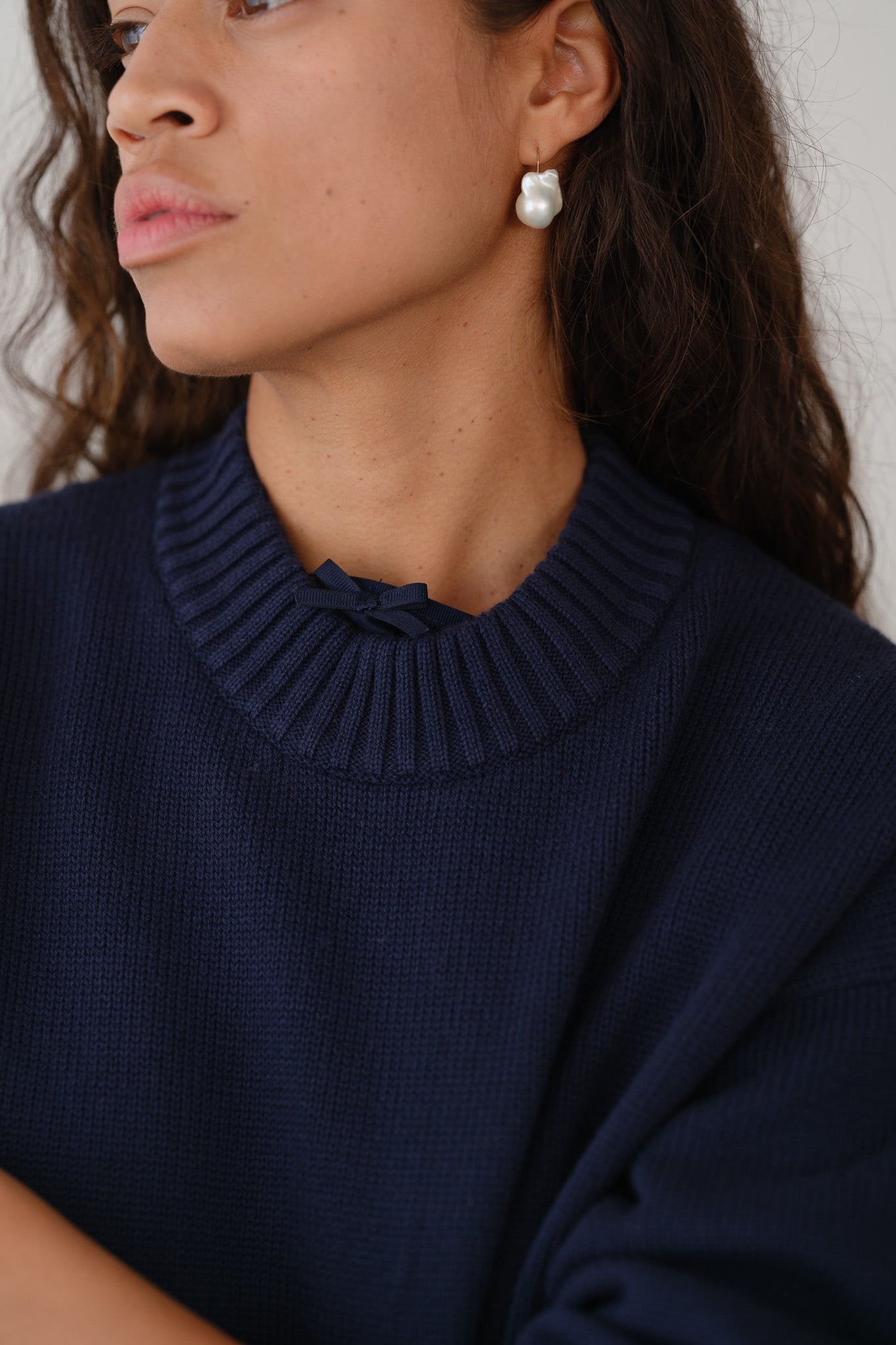 DONNI The Cotton Cashmere Crewneck Sweater - Navy