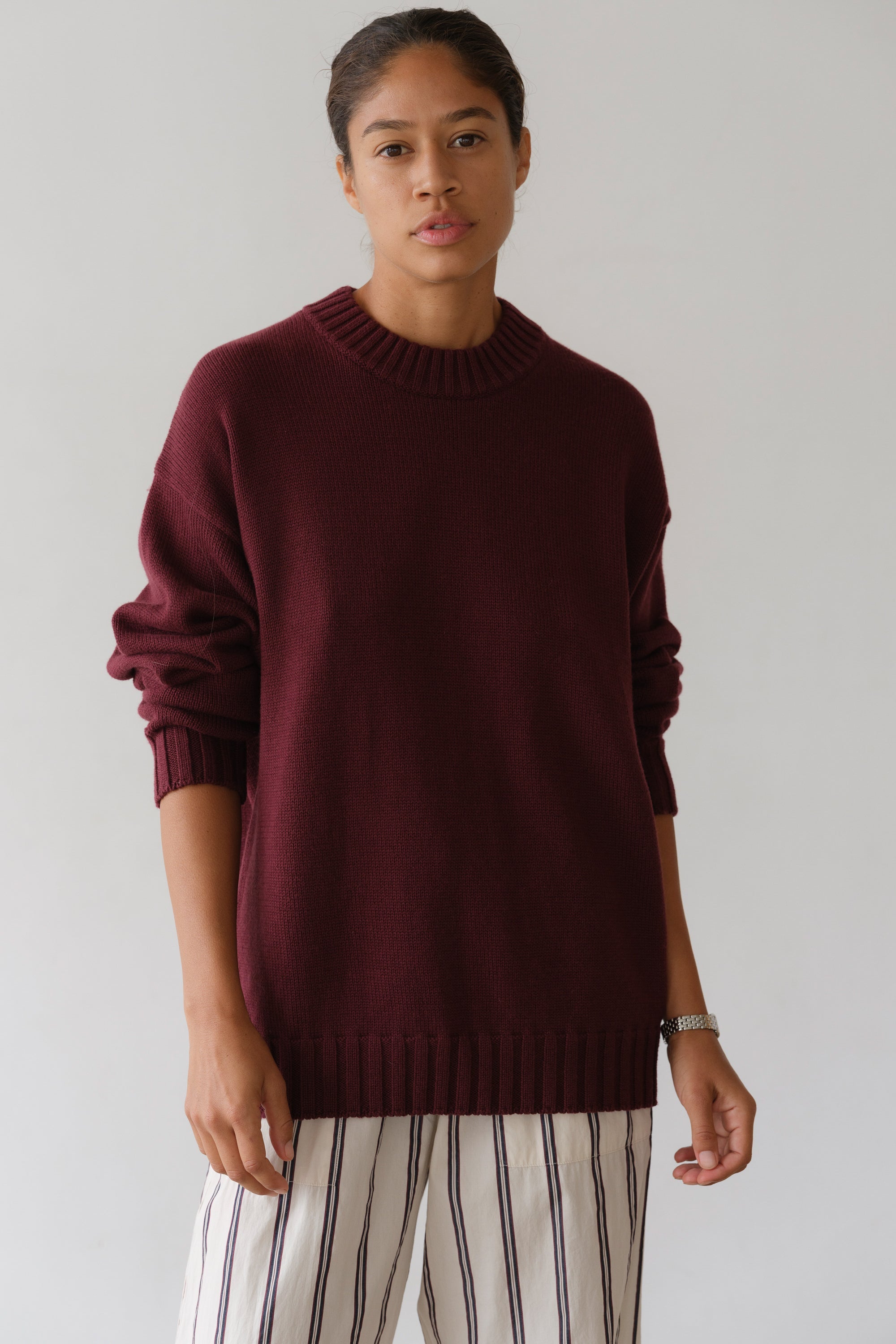DONNI The Cotton Cashmere Crewneck Sweater - Oxblood