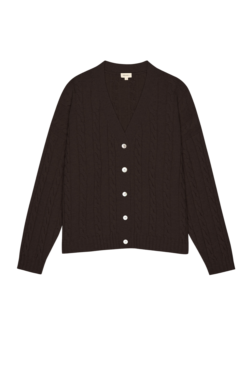 DONNI The Cable V-Neck Cardigan - Espresso