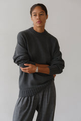 DONNI The Cotton Cashmere Crewneck Sweater - Charcoal-Grey