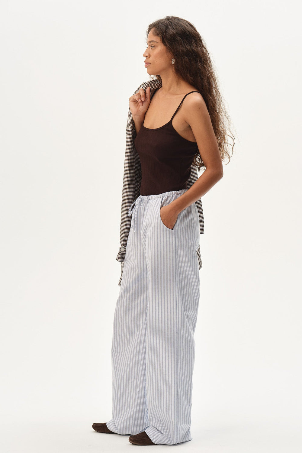 DONNI The Oxford Stripe Drawstring Pant - Cornflower-Stripe