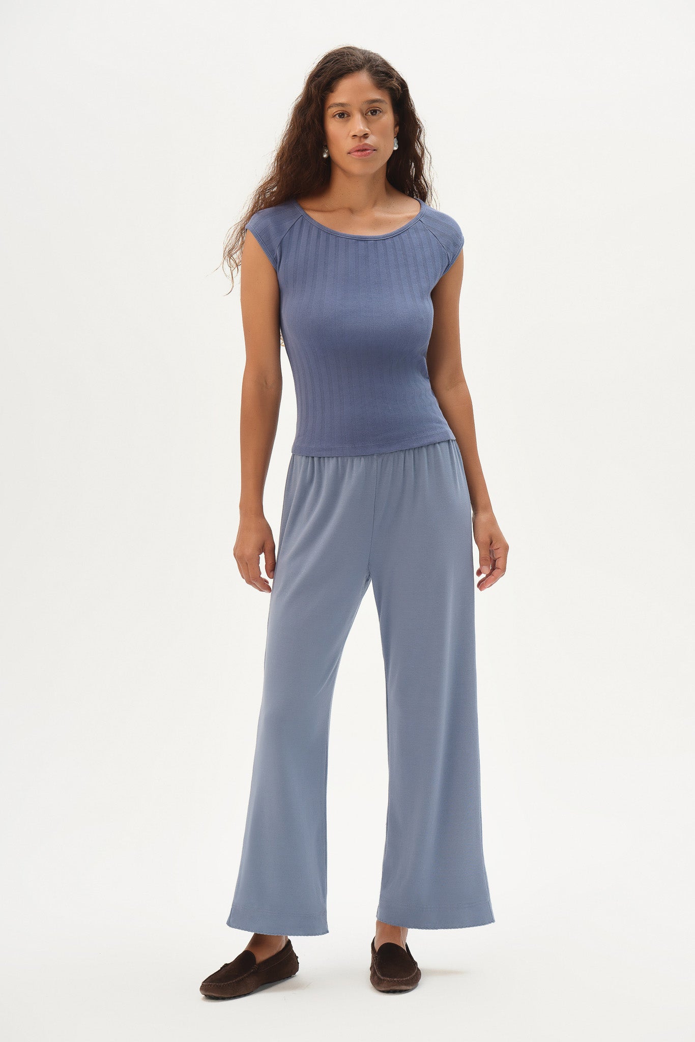 DONNI The Baby Rib Scallop Pant - Cornflower