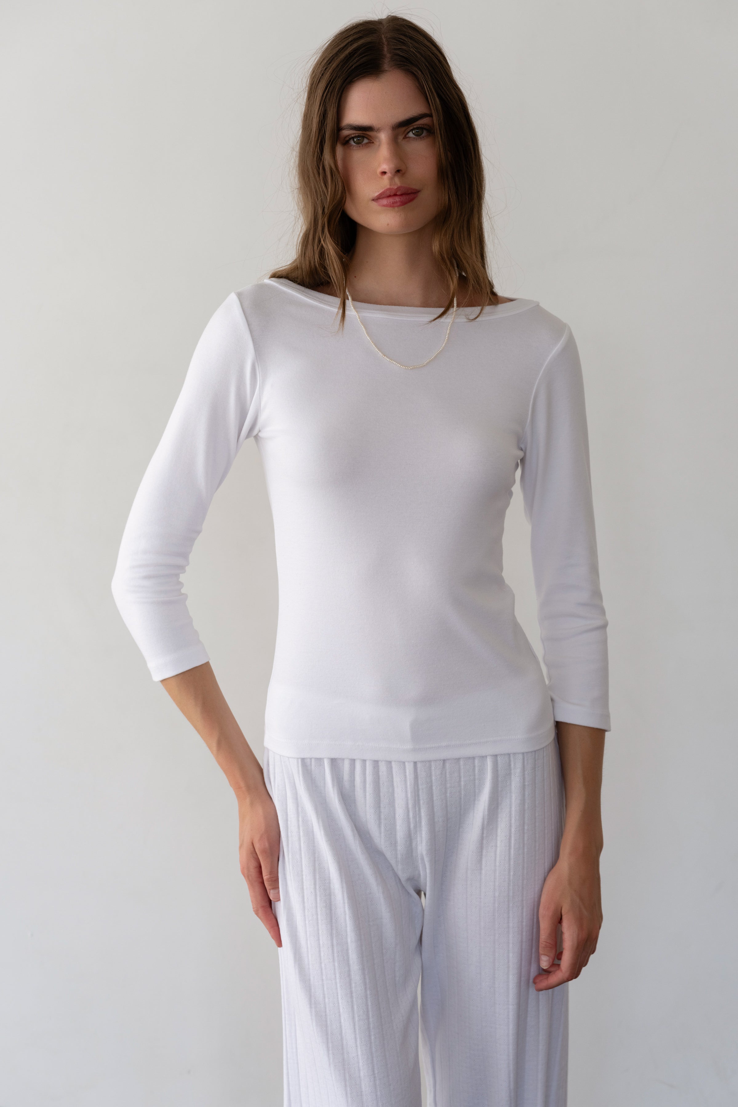 DONNI Powder Baby Rib Boat Neck - Powder