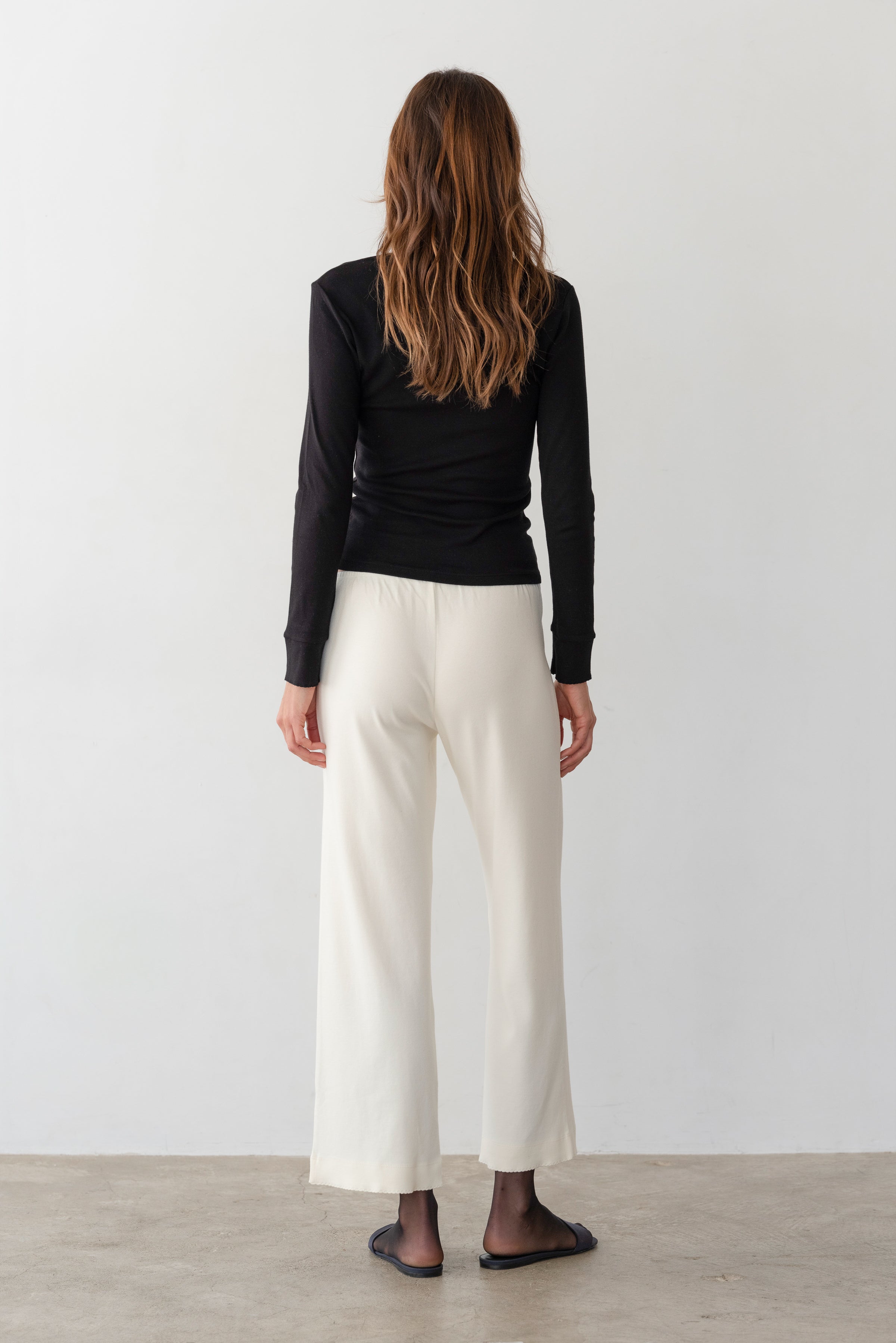 DONNI Creme Baby Rib Scallop Pant - Creme