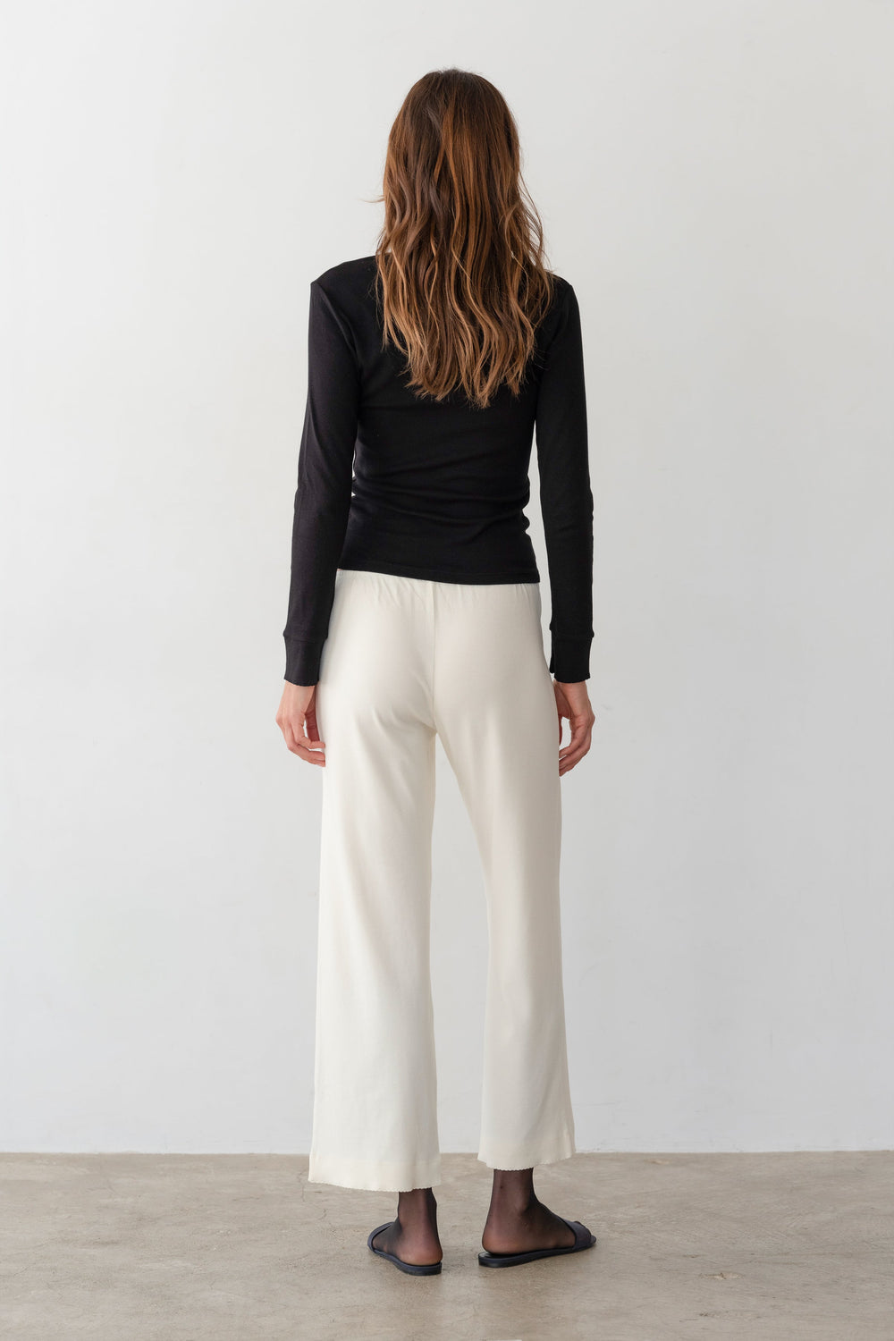 DONNI Creme Baby Rib Scallop Pant - Creme