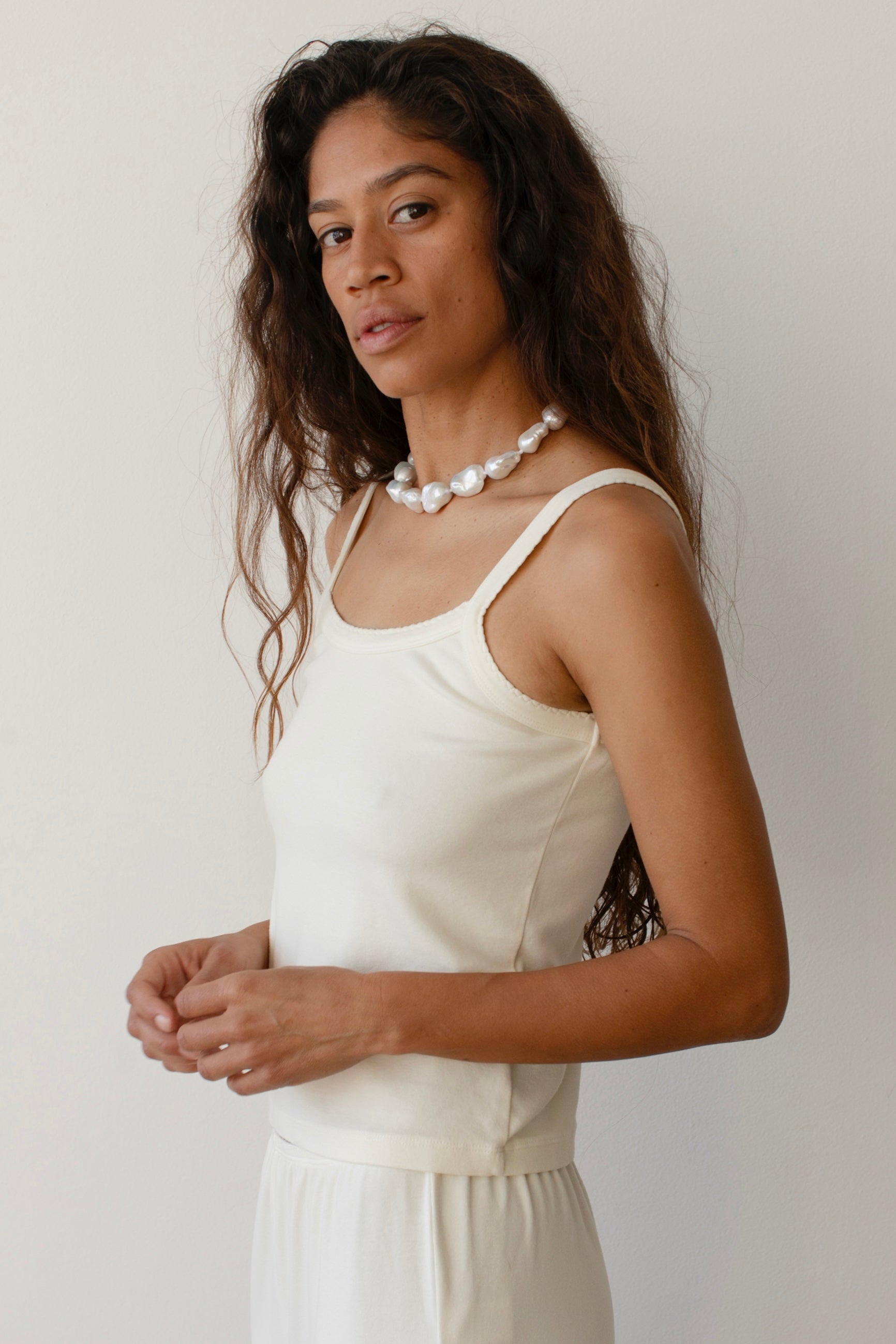 DONNI Creme Baby Rib Scallop Tank - Creme