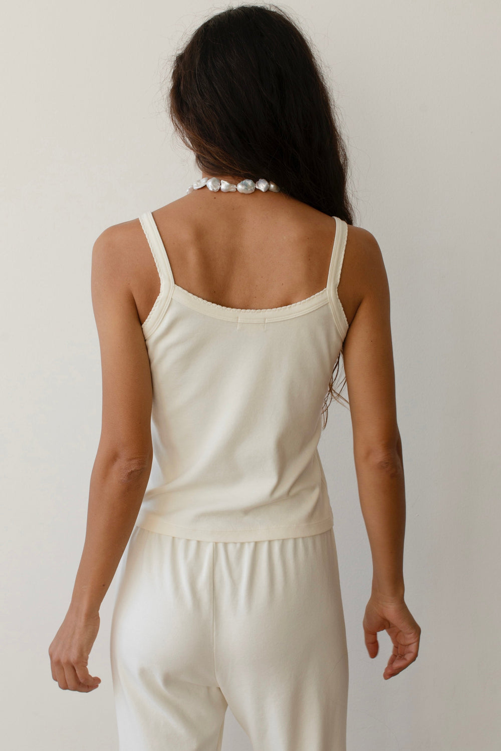 DONNI Creme Baby Rib Scallop Tank - Creme