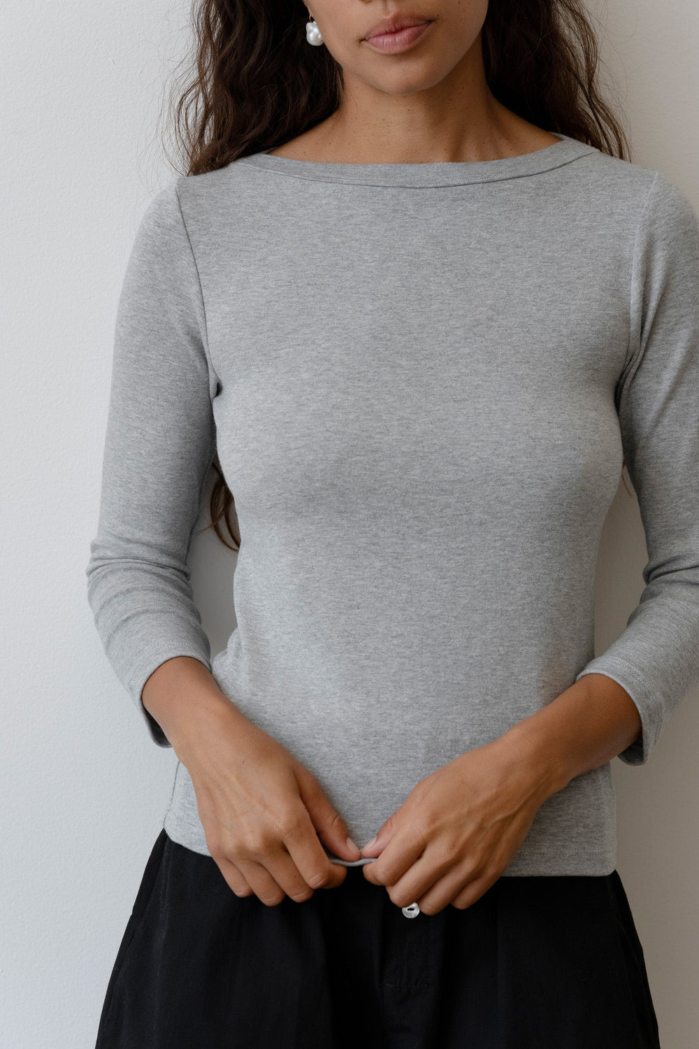 DONNI Heather Grey Baby Rib Boat Neck - Heather-Grey