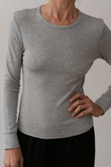 DONNI Heather Grey Baby Rib Scallop Long Sleeve - Heather-Grey