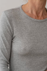 DONNI Heather Grey Baby Rib Scallop Long Sleeve - Heather-Grey