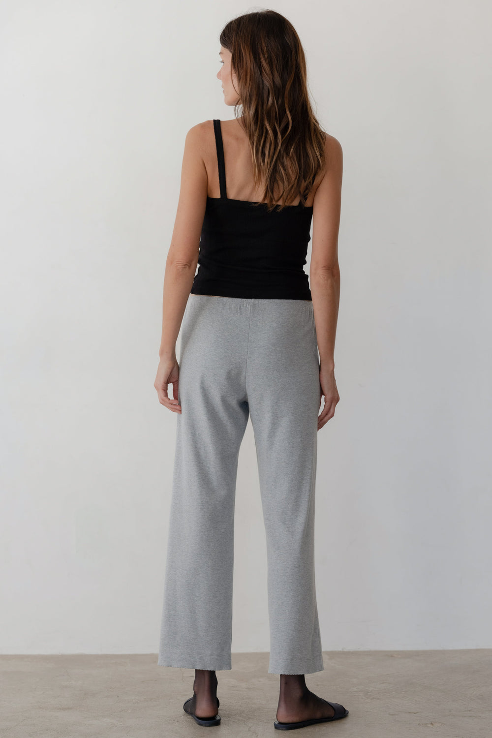 DONNI Heather Grey Baby Rib Scallop Pant - Heather-Grey