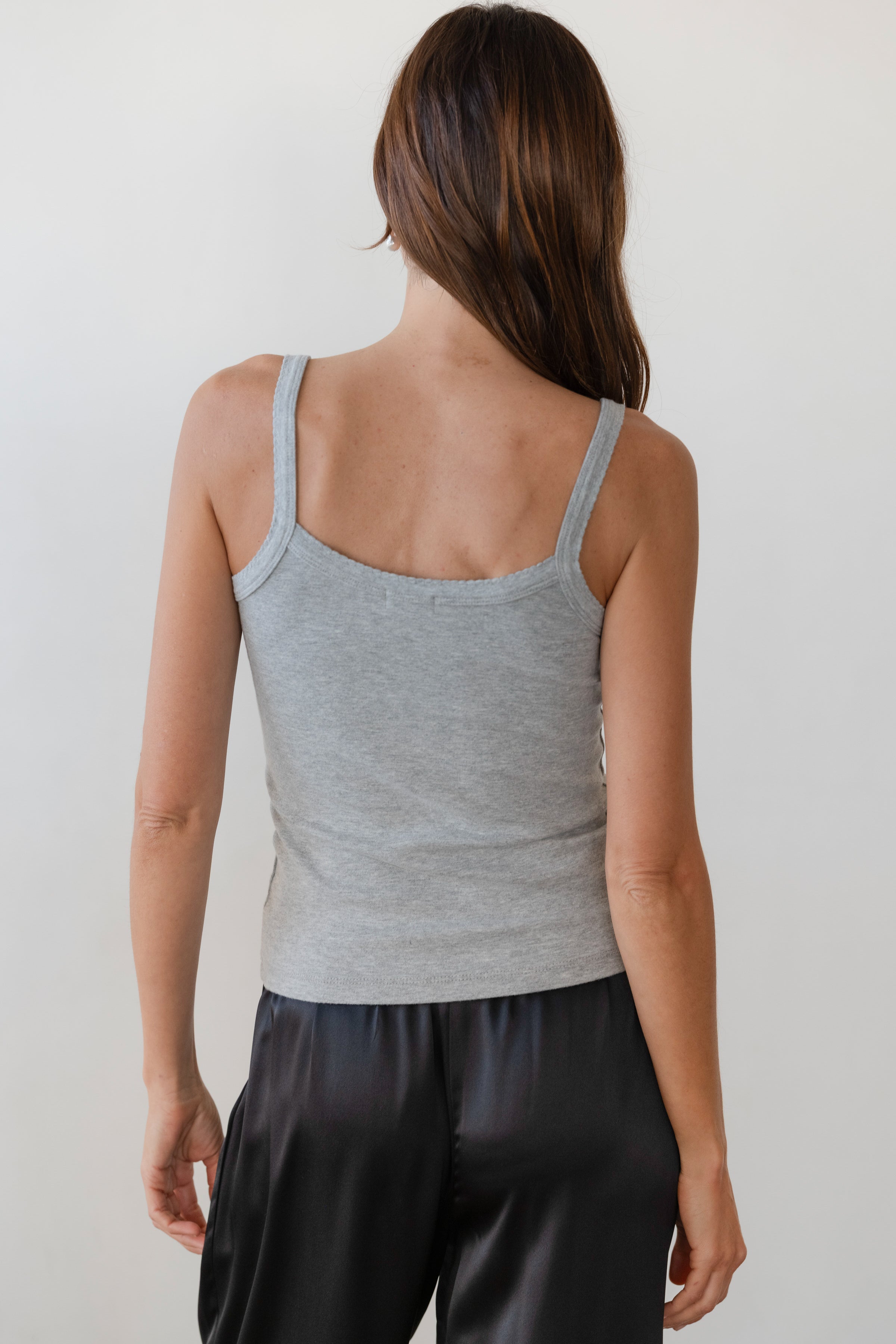DONNI Heather Grey Baby Rib Scallop Tank - Heather-Grey