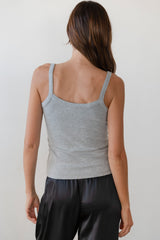 DONNI Heather Grey Baby Rib Scallop Tank - Heather-Grey