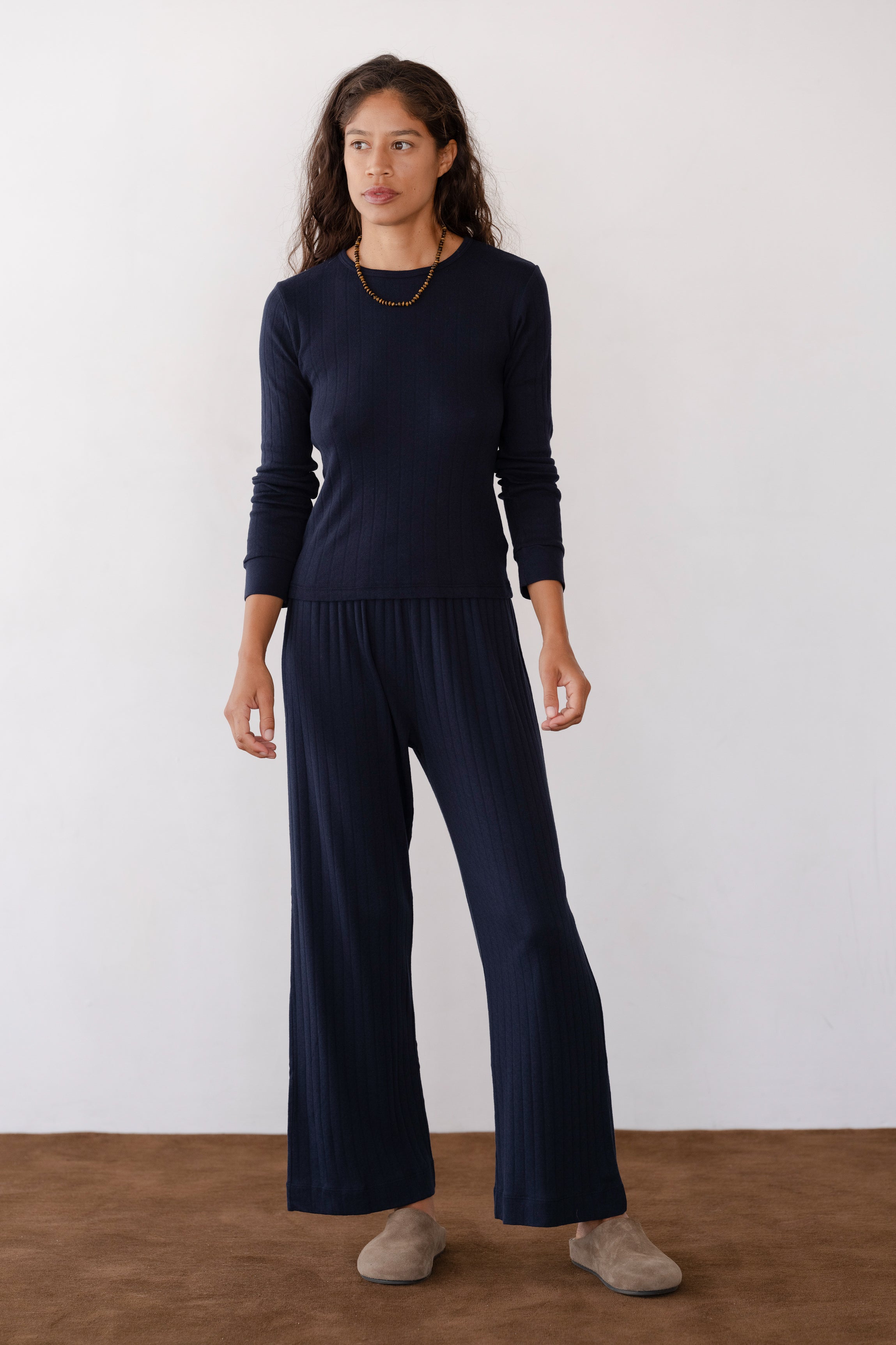 DONNI The Pointelle Simple Crop Pant - Navy