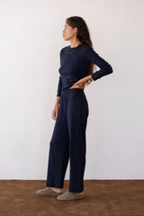 DONNI The Pointelle Simple Crop Pant - Navy