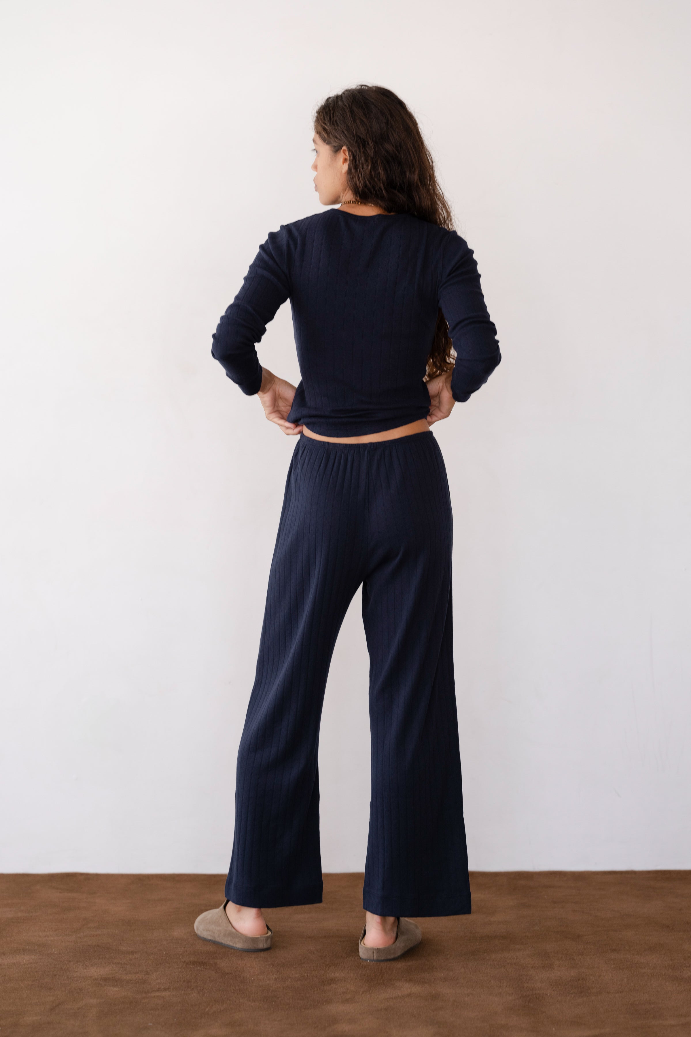 DONNI The Pointelle Simple Crop Pant - Navy
