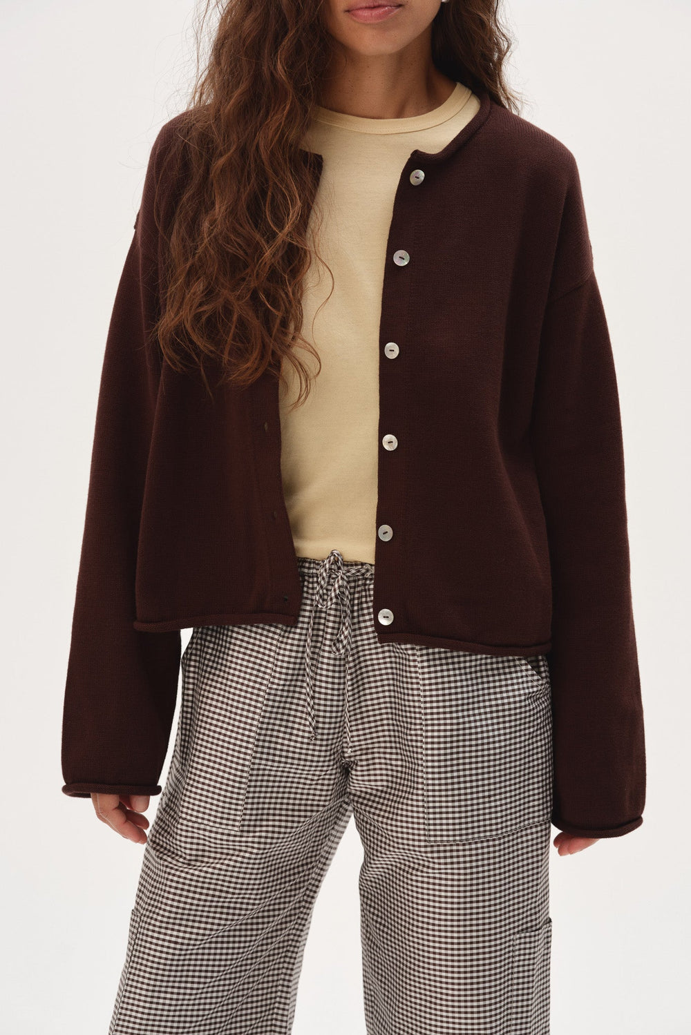DONNI The Cotton Knit Roll Cardigan - Espresso