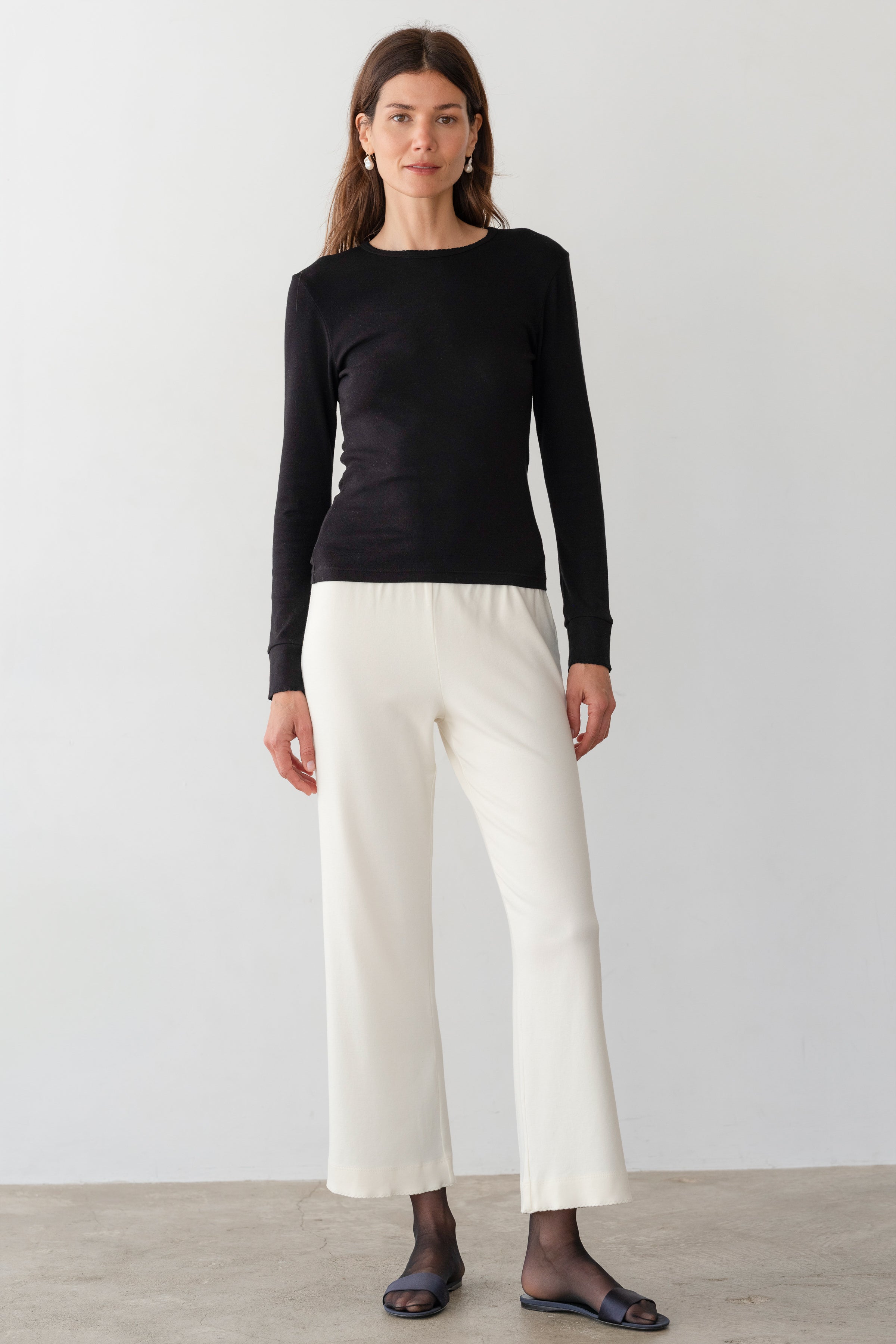 DONNI Creme Baby Rib Scallop Pant - Creme