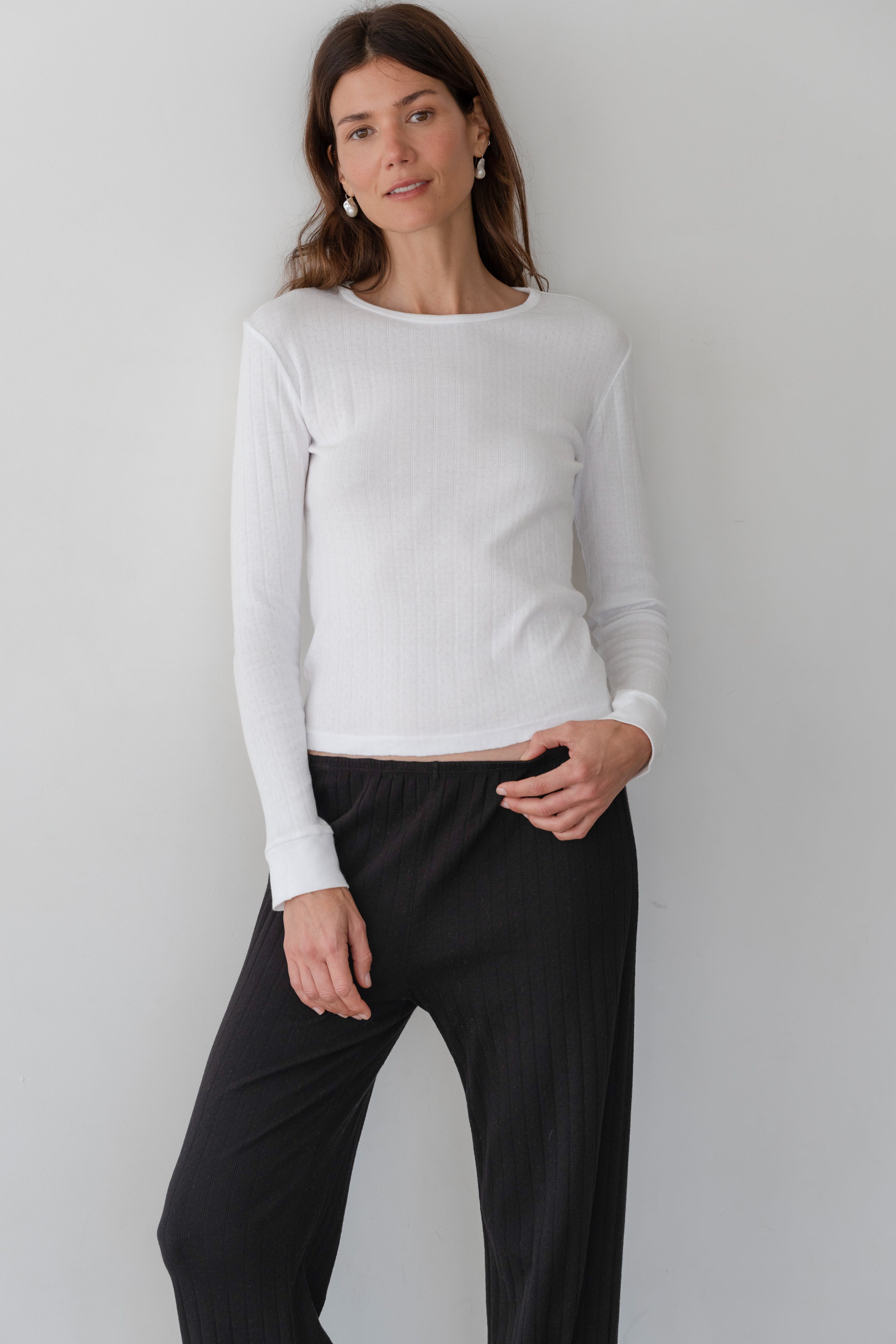DONNI Powder Pointelle Long Sleeve - Powder