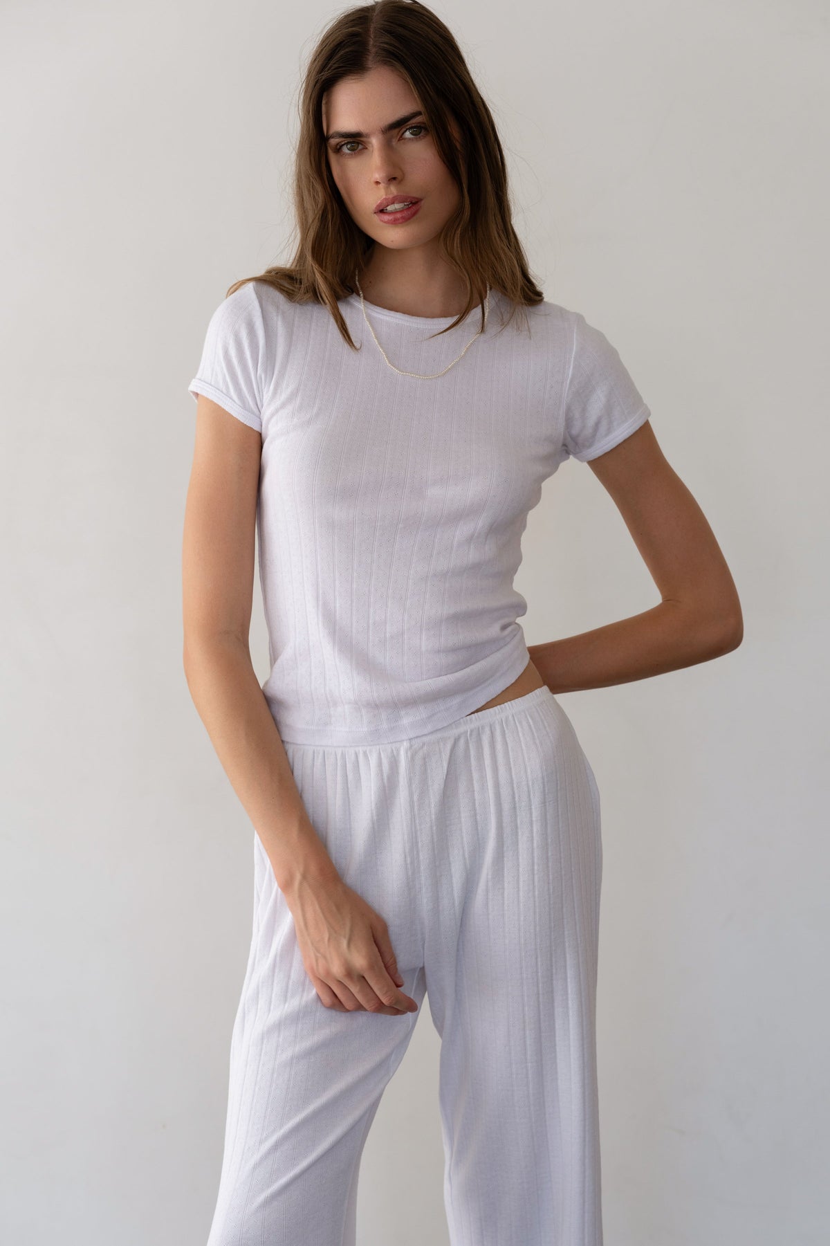 DONNI Powder Pointelle Baby Tee - Powder