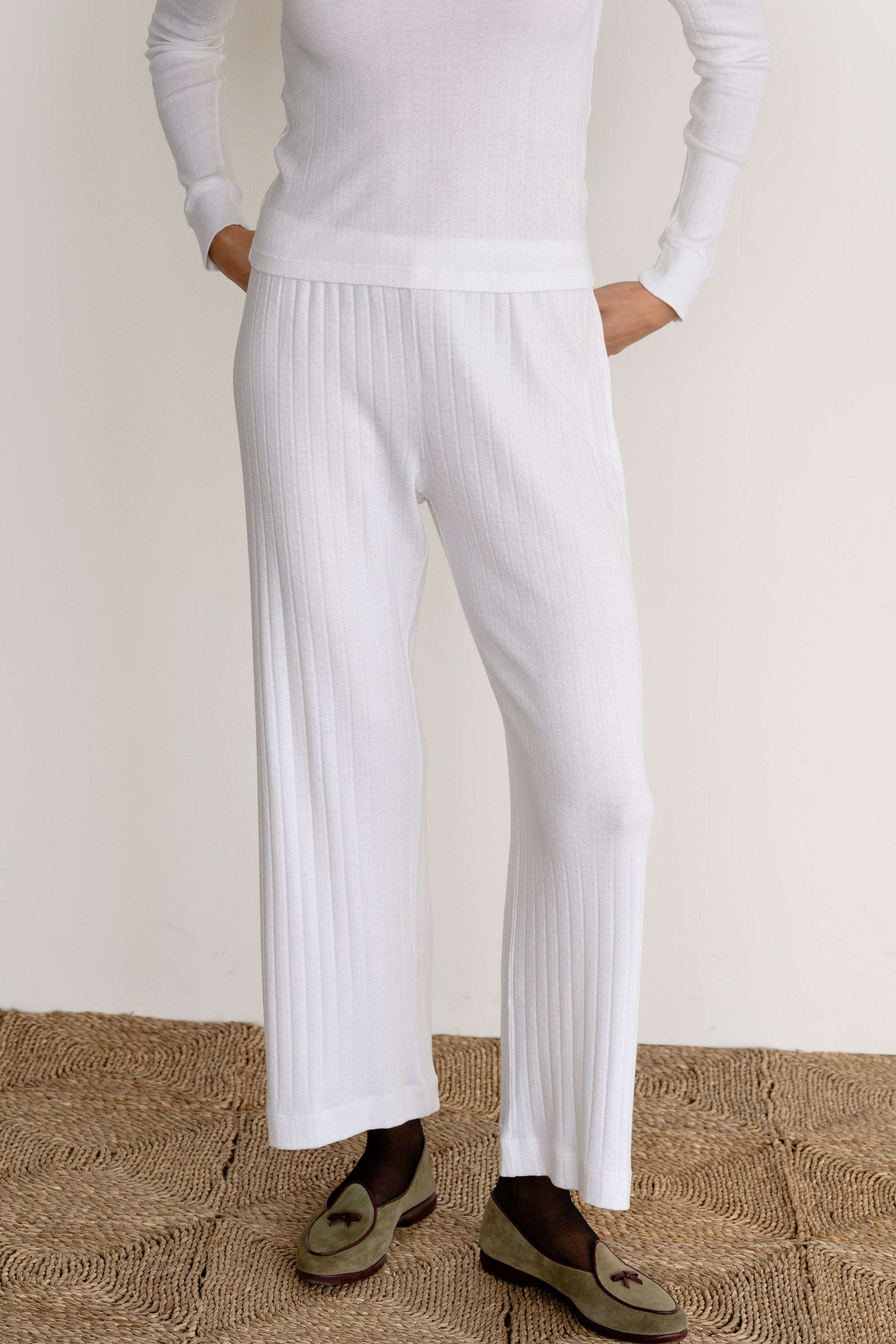 DONNI Powder Pointelle Simple Crop Pant - Powder