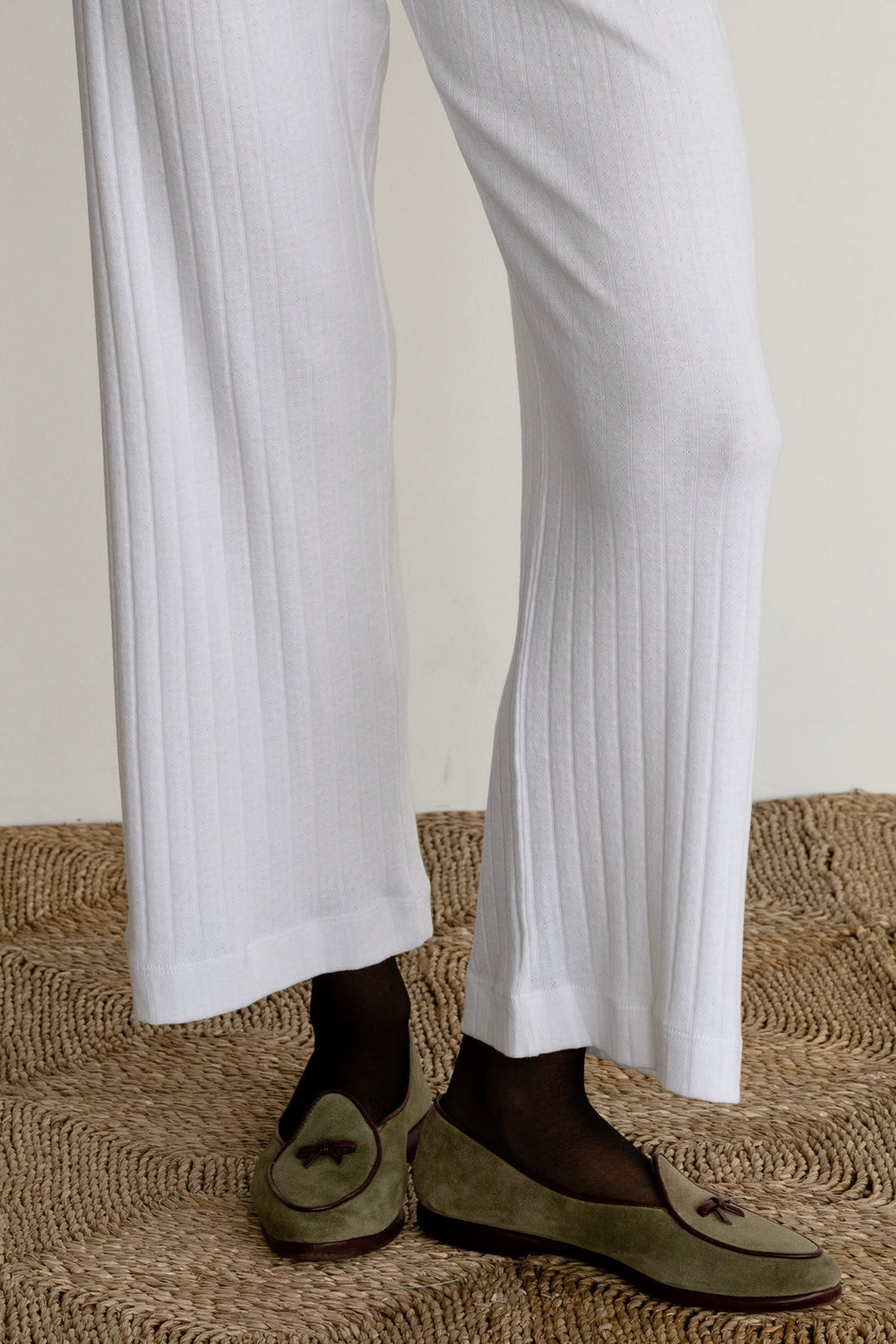 DONNI Powder Pointelle Simple Crop Pant - Powder