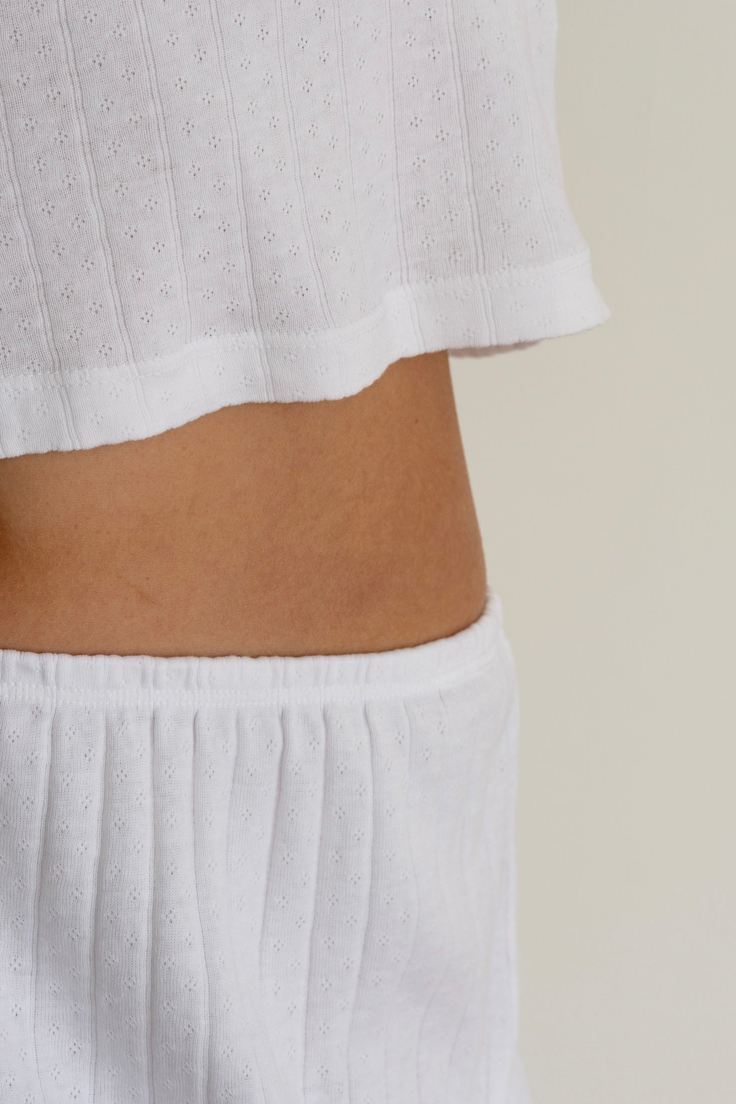 DONNI Powder Pointelle Simple Crop Pant - Powder