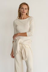 DONNI Creme Baby Rib Boat Neck - Creme