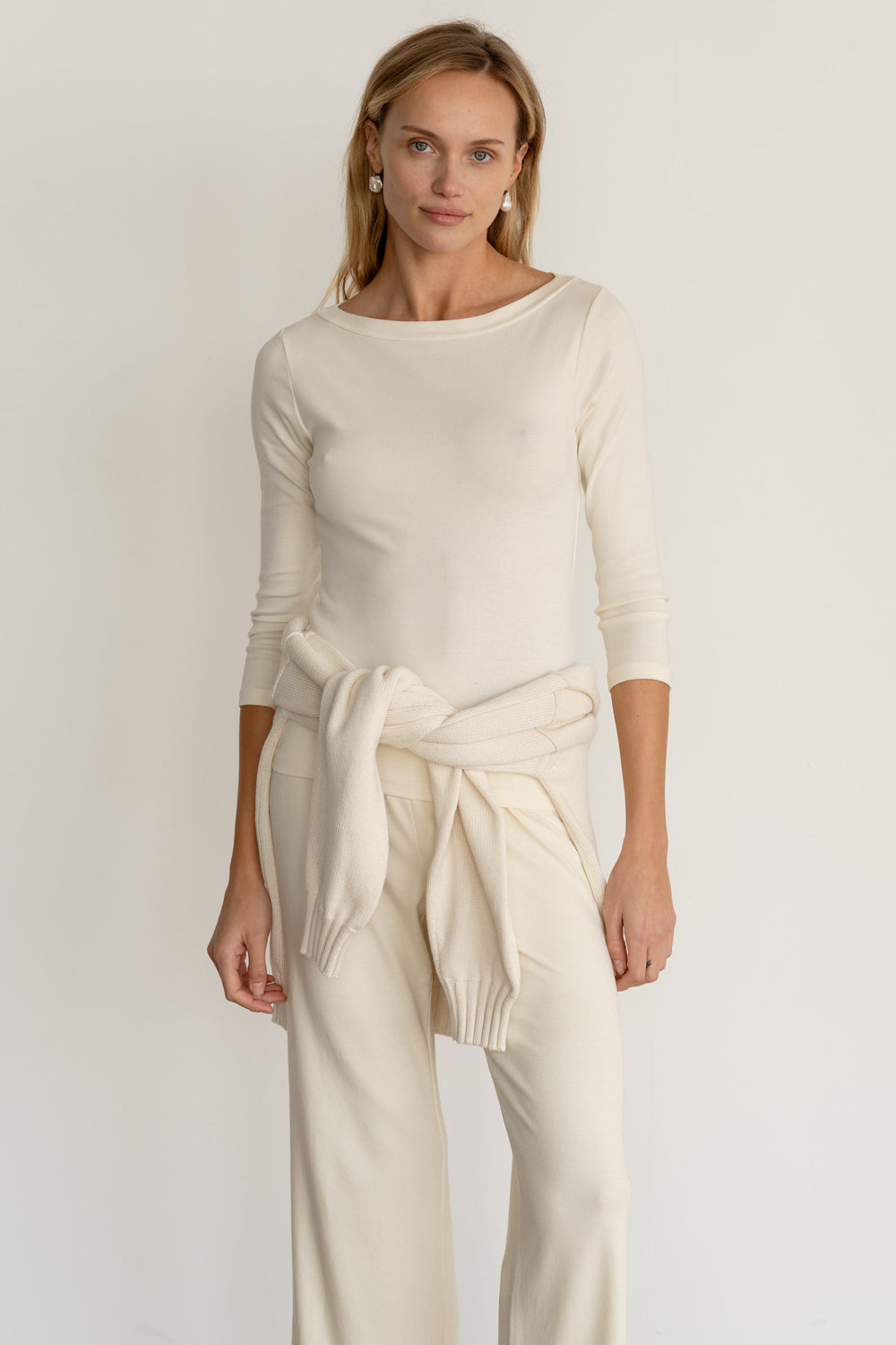 DONNI Creme Baby Rib Boat Neck - Creme