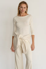 DONNI Creme Baby Rib Boat Neck - Creme
