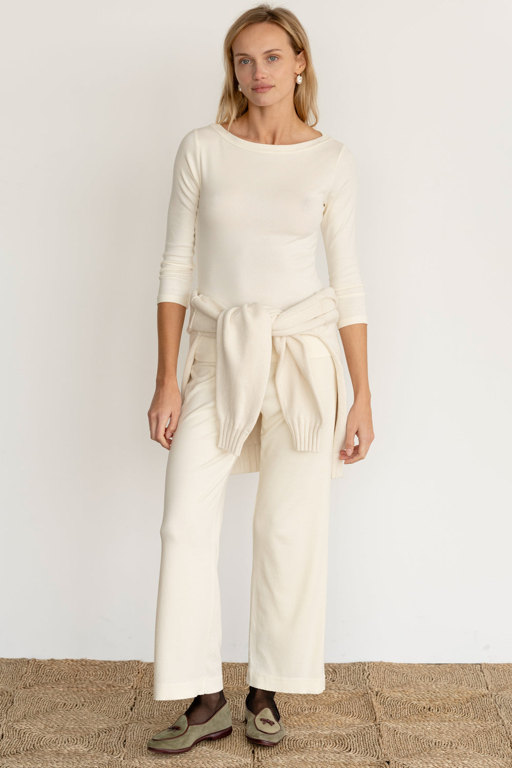 DONNI Creme Baby Rib Boat Neck - Creme