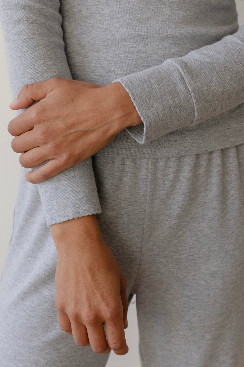 DONNI Heather Grey Baby Rib Scallop Long Sleeve - Heather-Grey