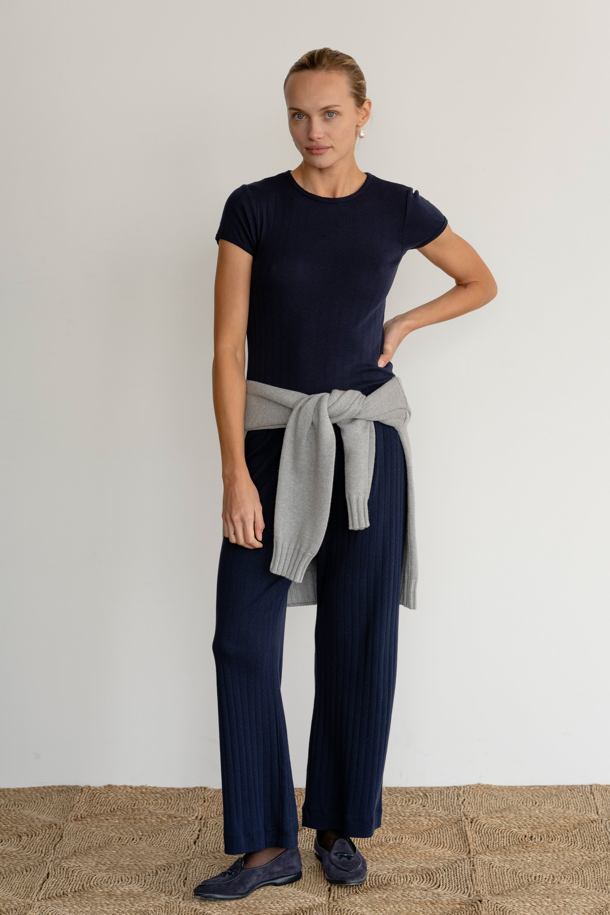 DONNI The Pointelle Simple Crop Pant - Navy