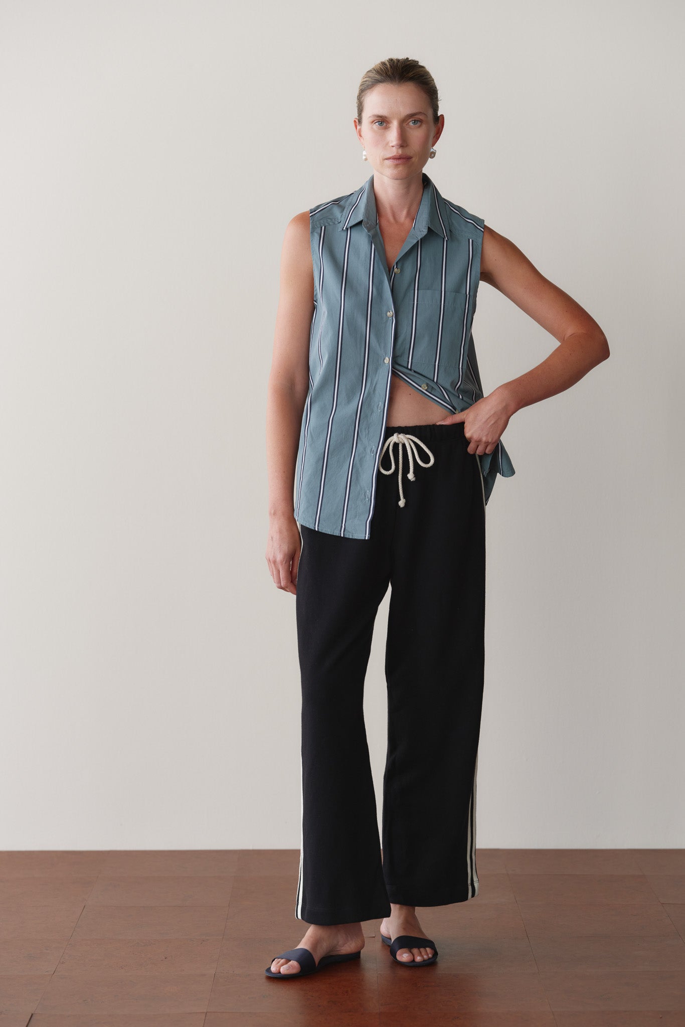 DONNI The Eco-Terry Stripe Crop Pant - Jet